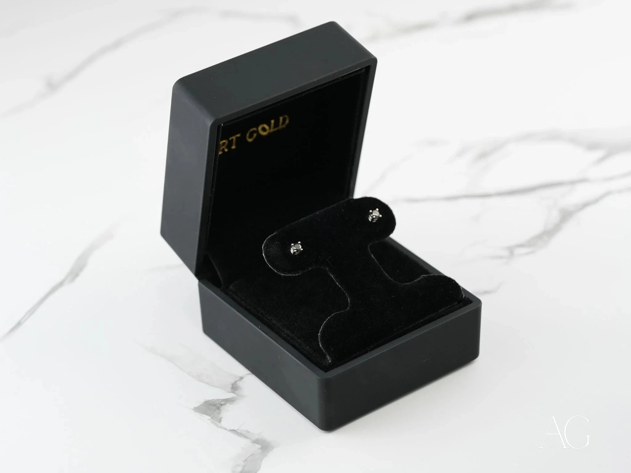18K White Gold Black Diamond Stud Earrings for Women - Elegant Noir Jewelry for Wedding, Party & Special Occasions