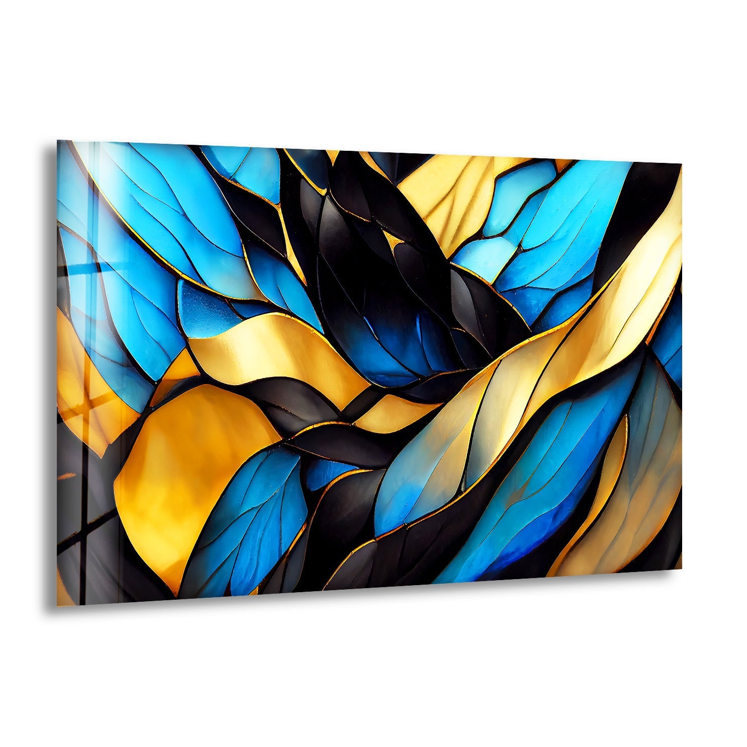 Blue Stained Waves Glass Wall Art - Handmade Ocean Themed Decorative Panel for Living Room, Bedroom & Office - Perfect Coastal Home Decor Gift