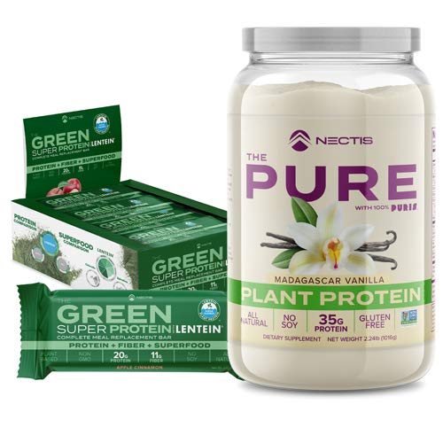 Green Super Protein Bar & Pure Vanilla Plant Protein Bundle - Organic Vegan Snacks for Energy & Muscle Recovery - Perfect for Gym, Hiking & Post-Workout