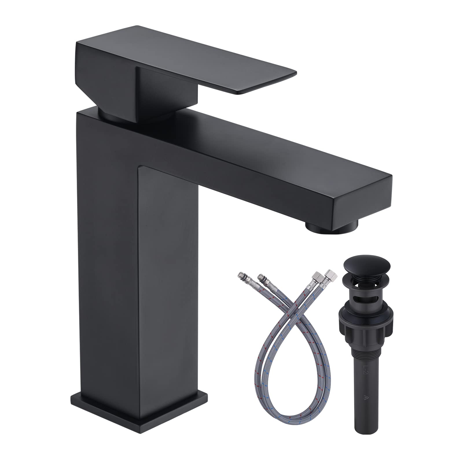 ARCORA Matte Black Single Hole Bathroom Faucet - Modern Bathroom Sink Faucet with cUPC Supply Lines & Pop Up Drain - Perfect for Contemporary Home, Hotel, and Commercial Bathroom Renovations