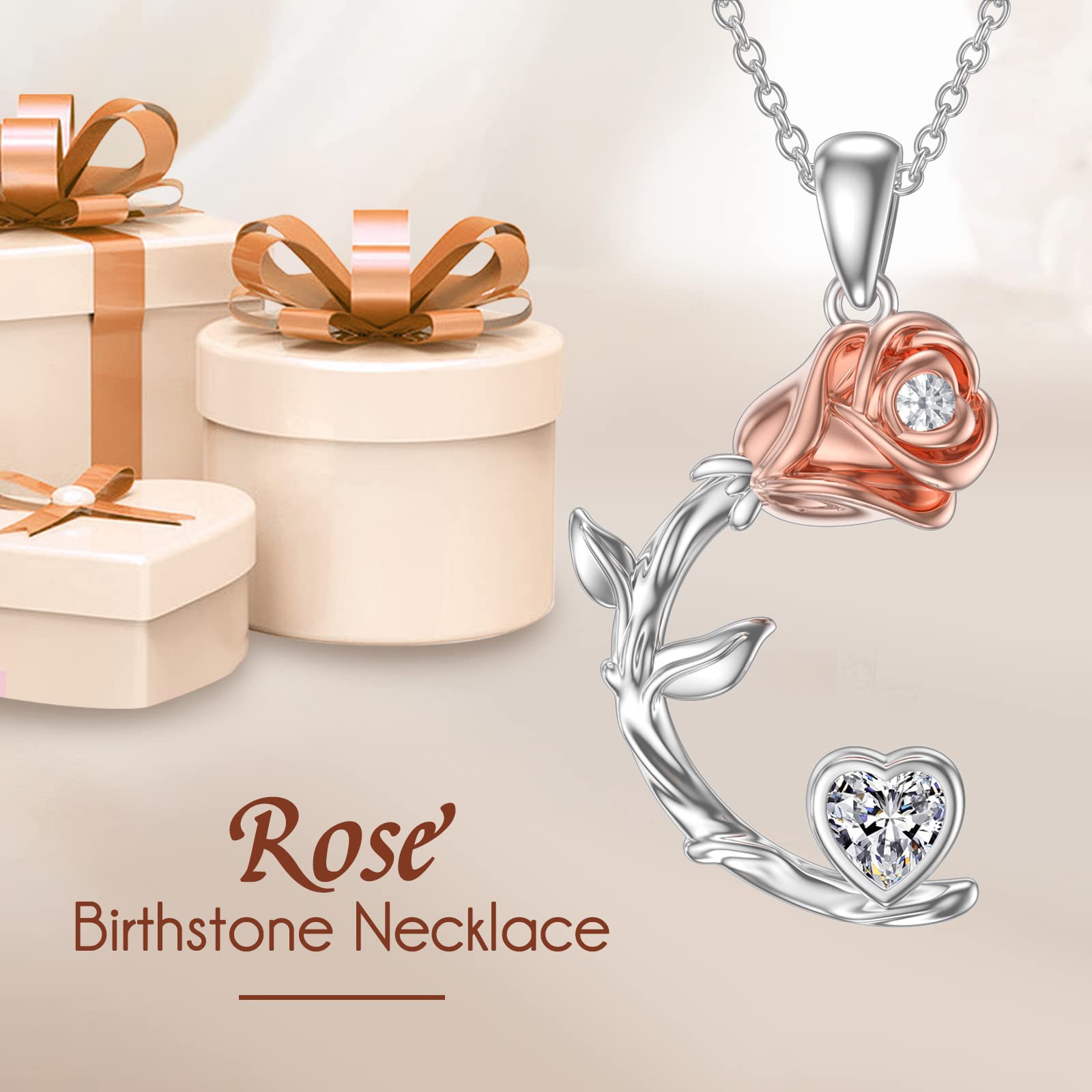 OCJ Rose Moon Necklace - 925 Sterling Silver Rose Pendant with Heart Birthstone, Elegant Jewelry for Women - Perfect Birthday & Christmas Gift for Her, Wife, Girlfriend - Ideal for Date Nights, Anniversaries & Special Occasions