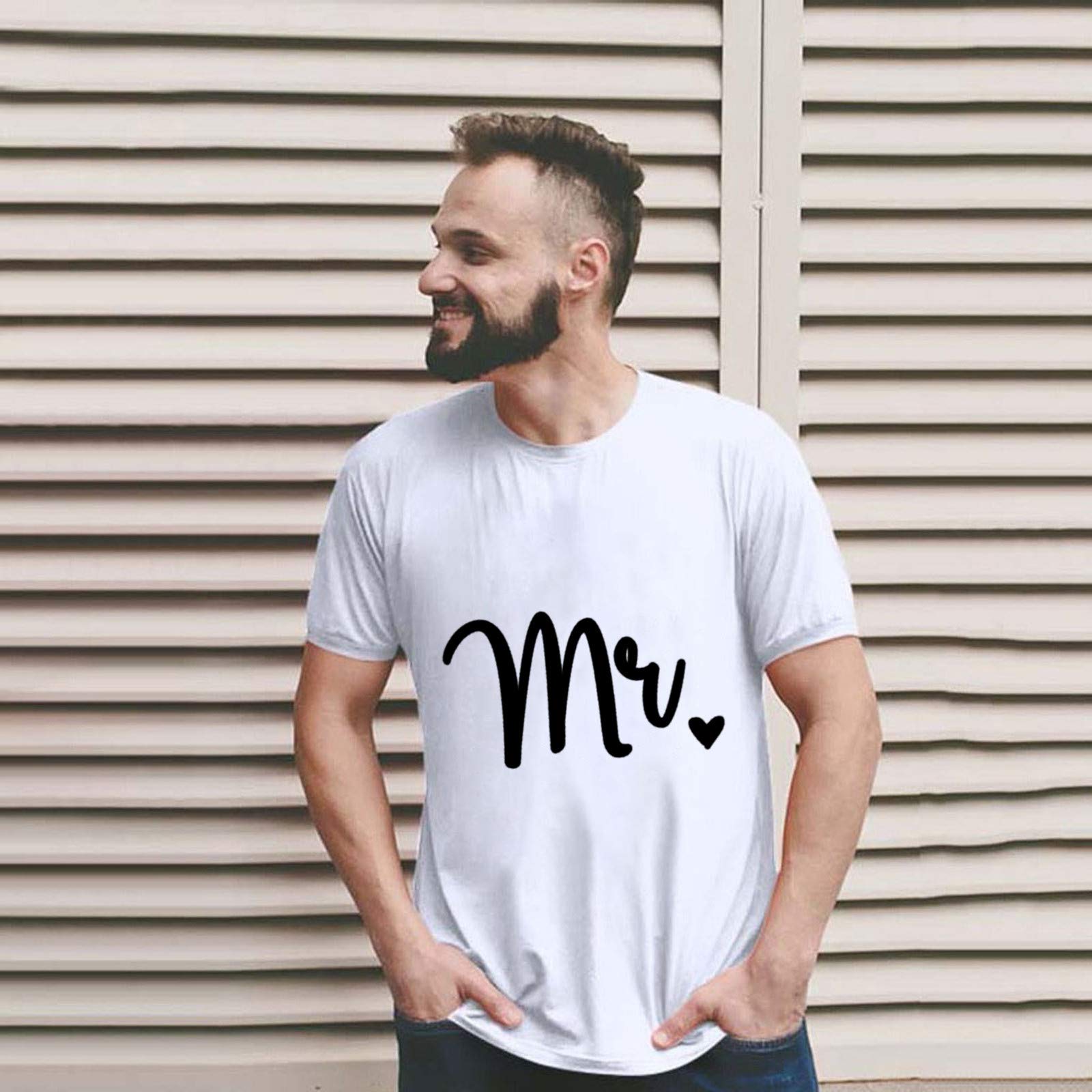 His & Her Matching Couple T-Shirts - Mr & Mrs Letter Print Short Sleeve Tees for Men & Women - Perfect for Anniversaries, Date Nights & Romantic Getaways