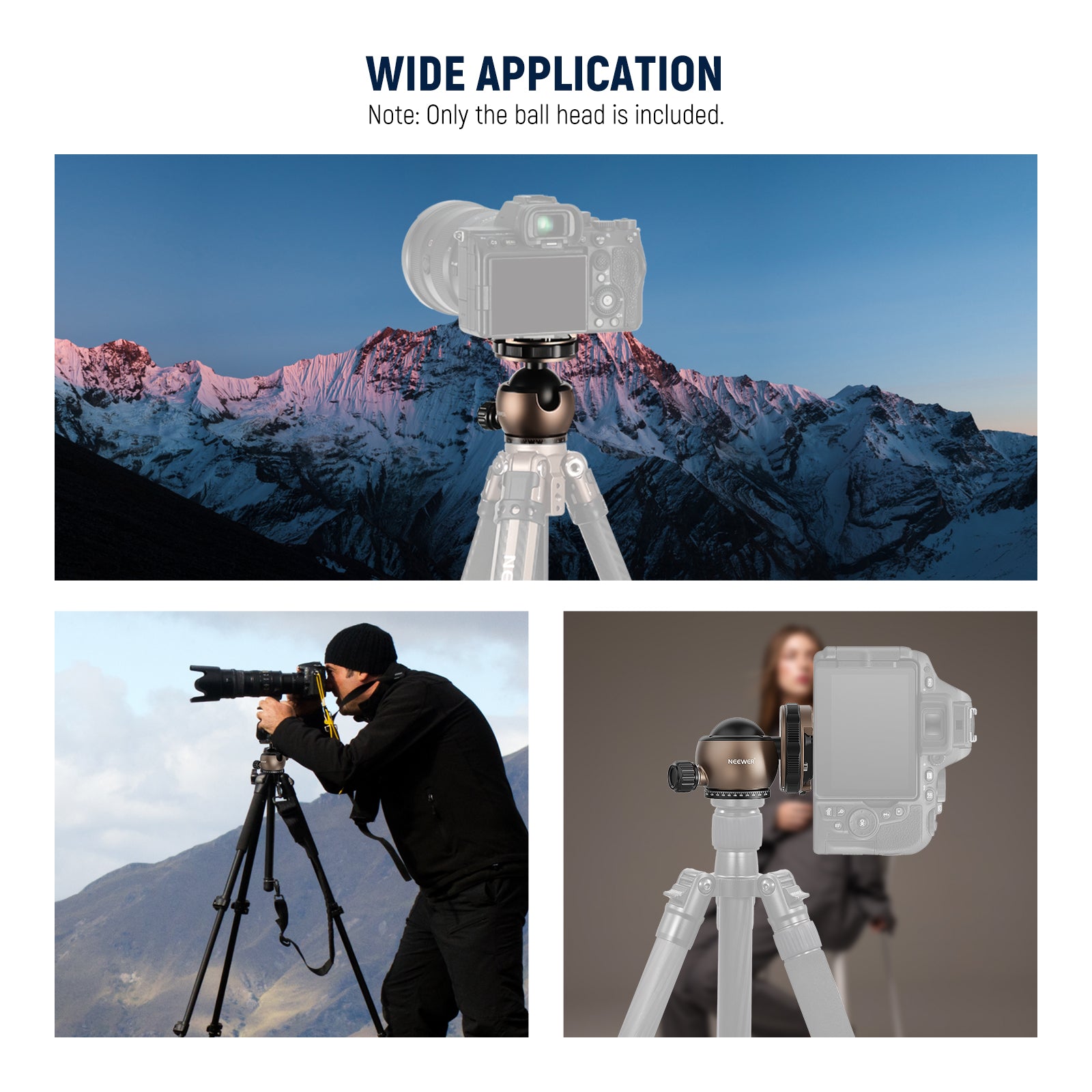 NEEWER GM32 Upgraded Low Profile Ball Head - Compact & Lightweight Tripod Head for DSLR Cameras, Video & Photography - Perfect for Travel, Vlogging & Outdoor Shooting