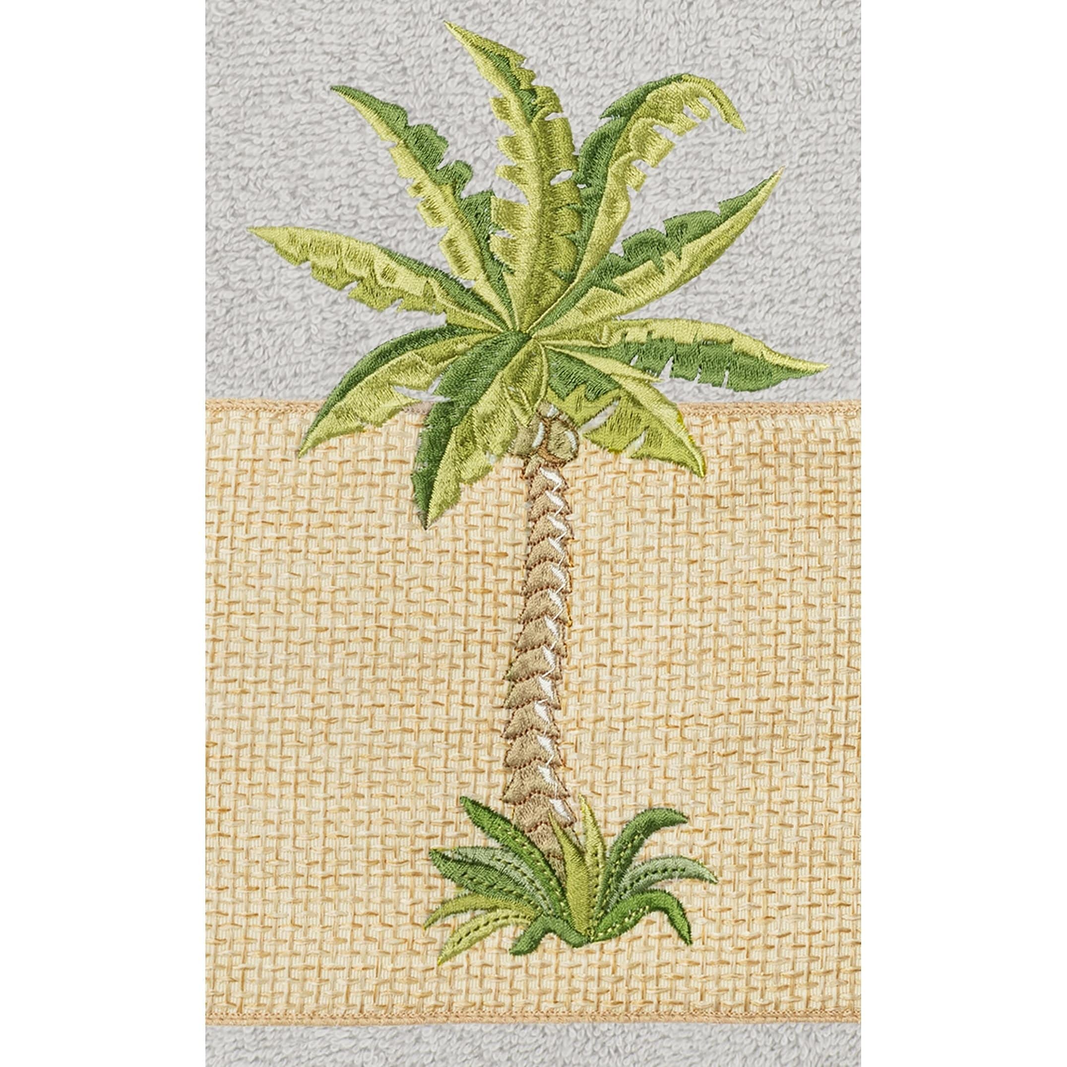 Premium Turkish Cotton Hand Towels Set of 2 - Soft Absorbent Palm Tree Embroidered Grey Bath Towels for Kitchen, Bathroom & Spa Luxury