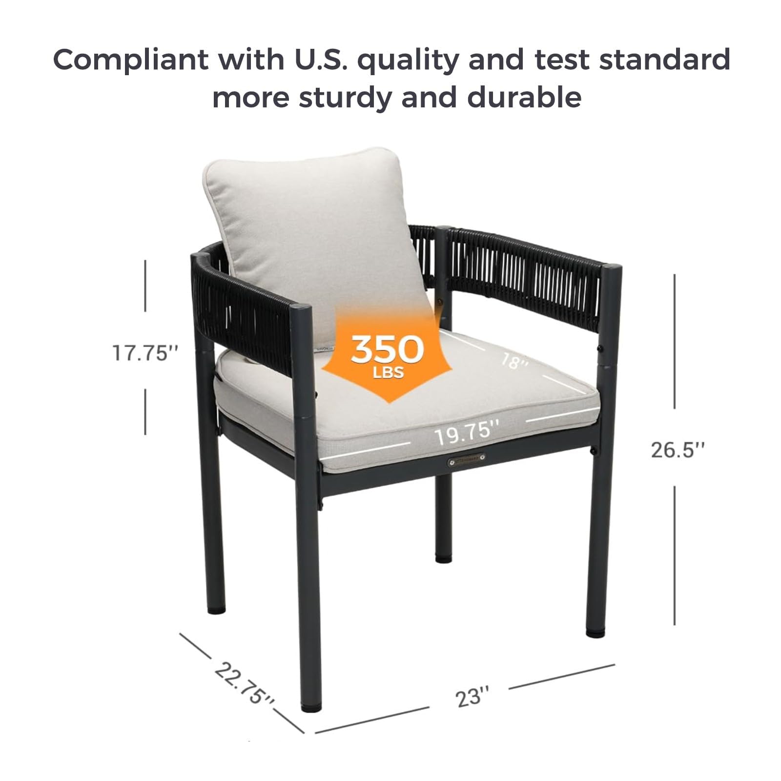Premium Outdoor Dining Chair Set of 2 - Black Metal Wicker Patio Chairs with Gray Cushions for Backyard, Garden, Deck, Poolside - Weather-Resistant & Comfortable Seating for Outdoor Entertaining & Relaxation