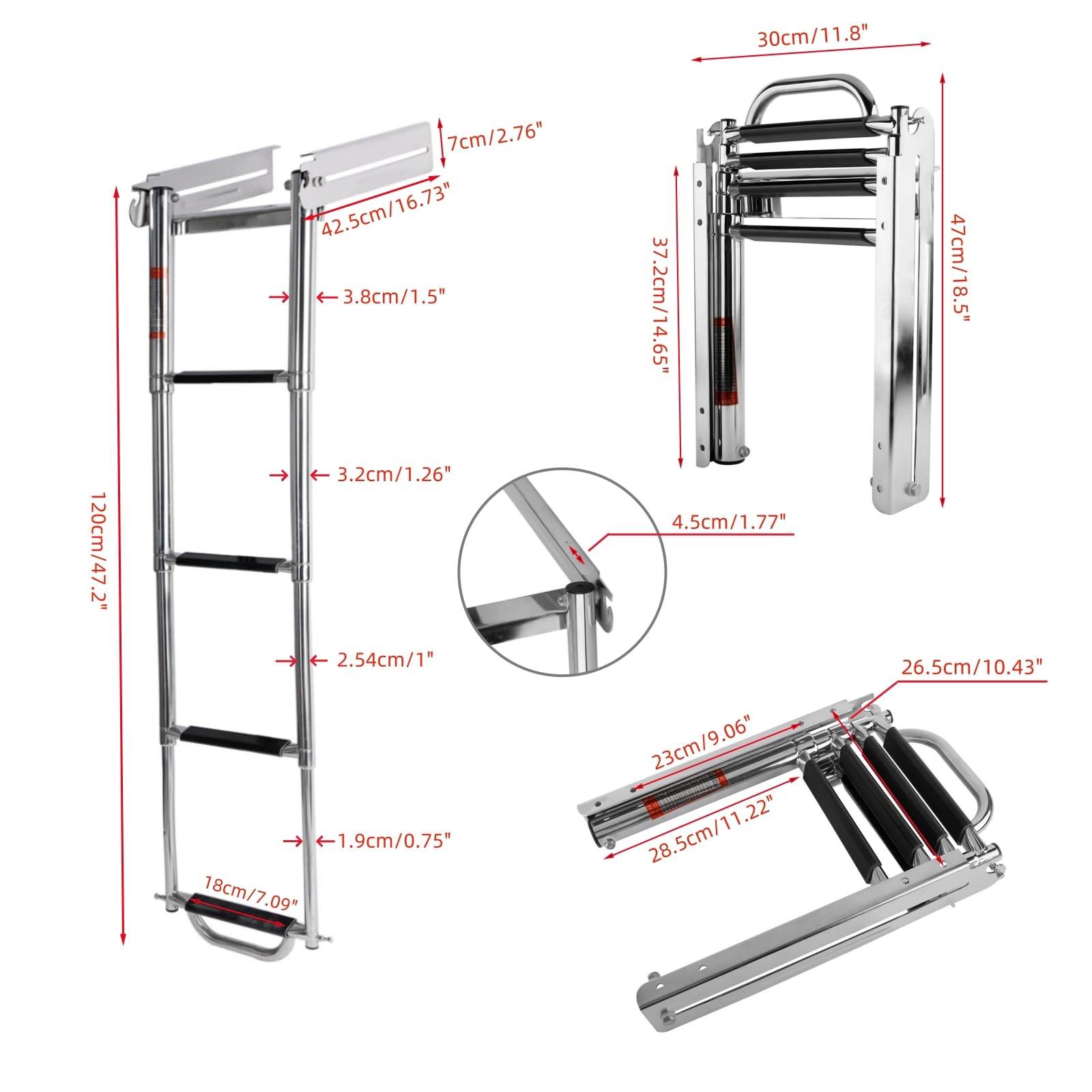**Amarine Made 4-Step Stainless Steel 316 Boat Ladder – Spring Loaded Sliding Ladder with Carry Handle & Pop-N-Lock for Swim Platform – Perfect for Boating, Fishing & Water Sports**
