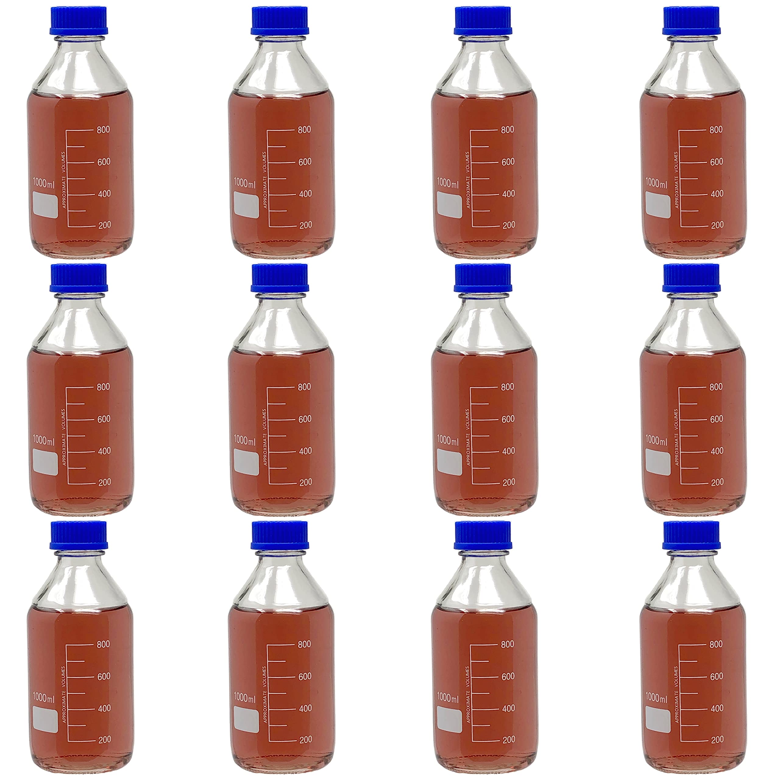 Karter Scientific 1000ml Borosilicate Glass Media Storage Bottles with GL45 Screw Cap - Case of 12 - Ideal for Laboratory, Chemical Storage & Scientific Research