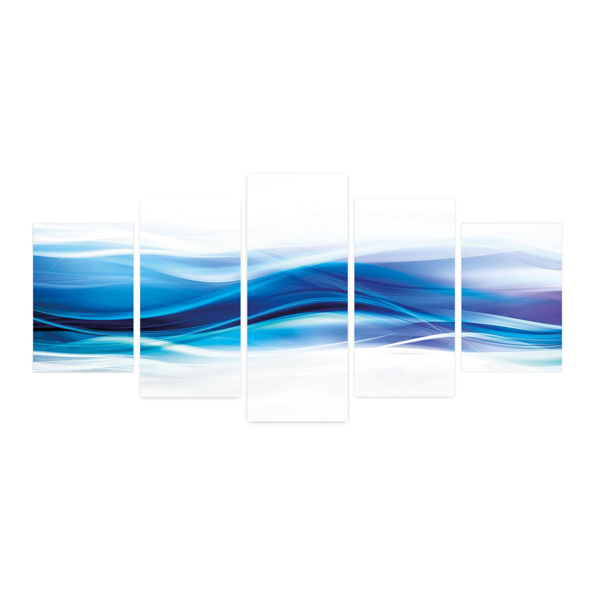 Ambesonne Modern Geometric 5-Panel Acrylic Glass Wall Art | Futuristic Aquatic Wave Print with Electric Effects | Violet Blue & White | 60