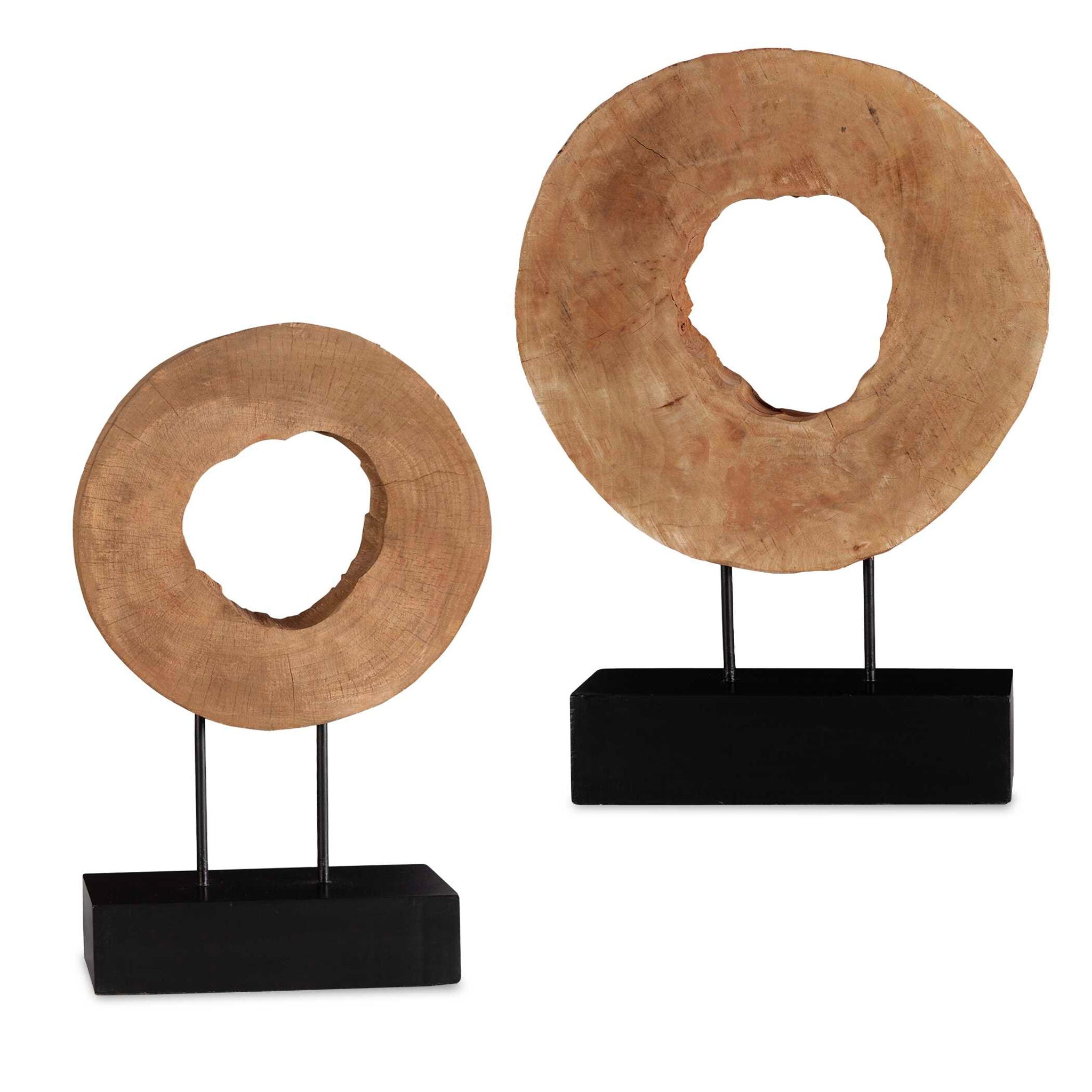 Ashlea Handcrafted Wooden Sculptures - Set of 2, Light Brown & Black - Modern Home Decor for Living Room, Office & Shelf Display