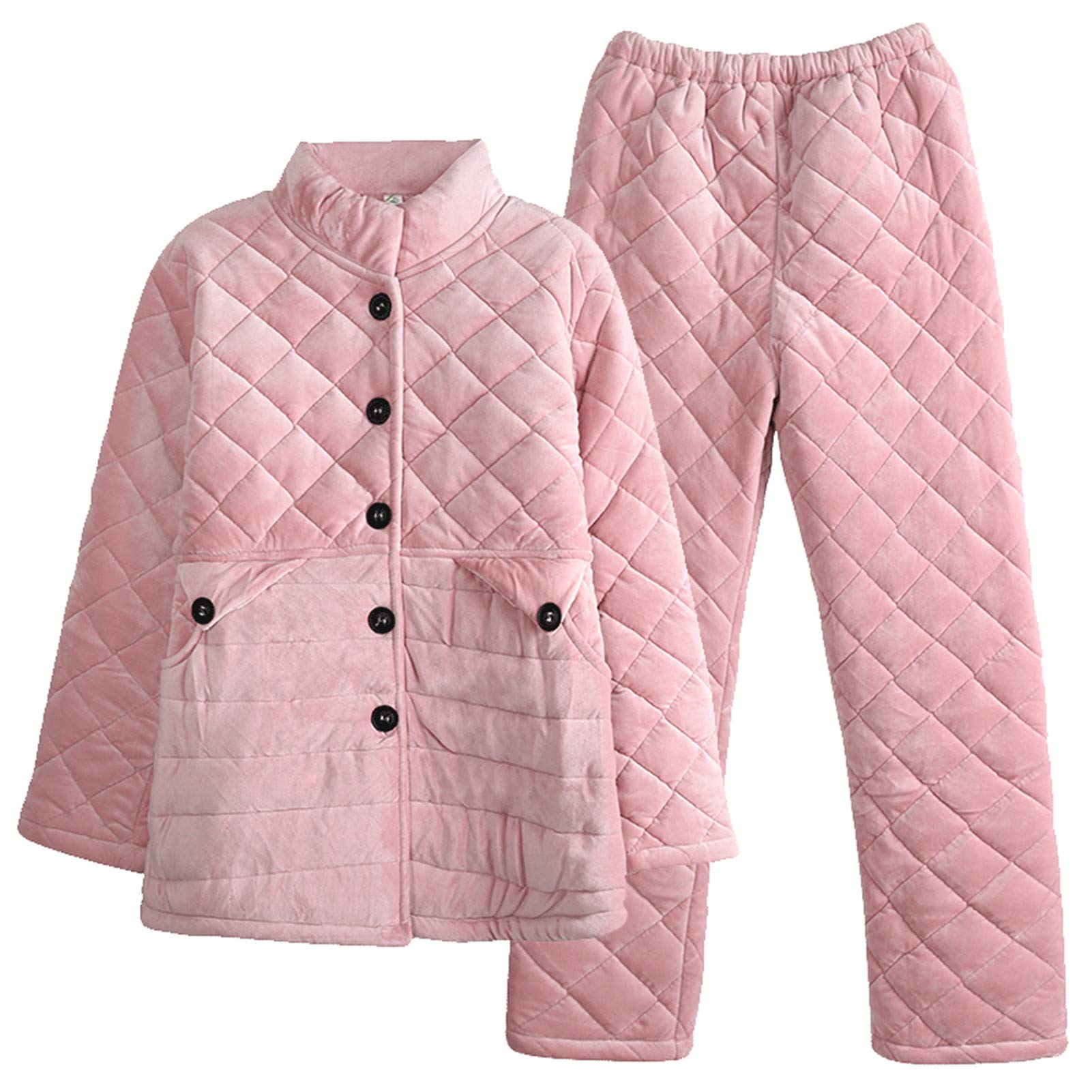 Women's Stand Collar Quilted Coral Velvet Pajama Set - Thickened Warm Winter Sleepwear for Cozy Nights at Home | Perfect for Lounging, Sleeping & Cold Weather Comfort