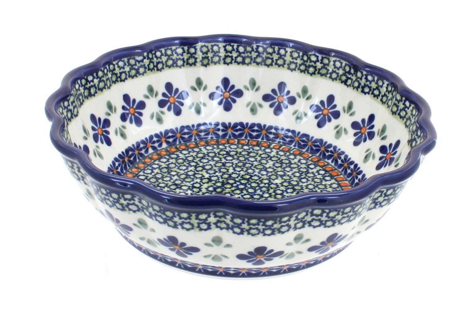 Blue Rose Polish Pottery Mosaic Flower Medium Scallop Bowl - Handmade Ceramic Serving Bowl for Salads, Fruits & Desserts - Perfect for Home Decor, Wedding Gifts & Tableware