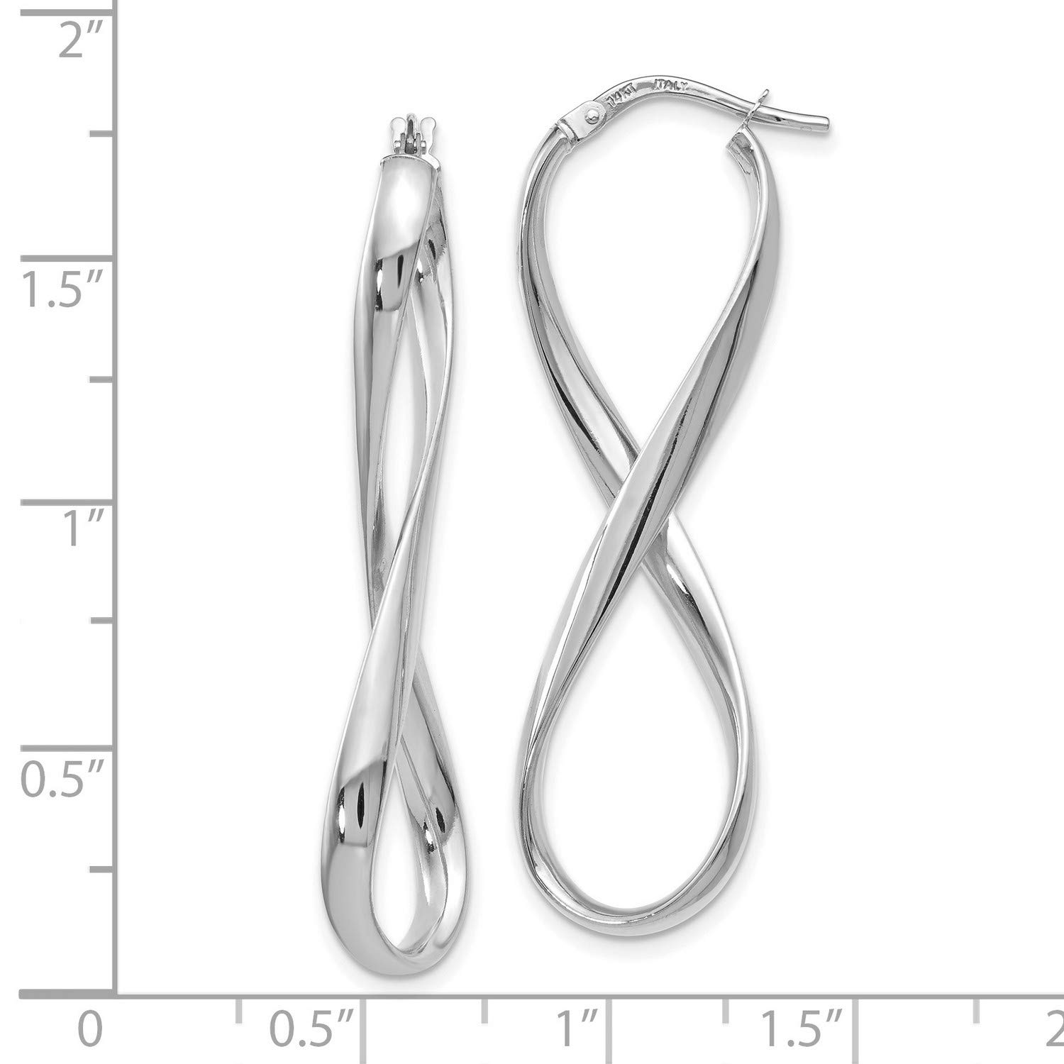 14K White Gold Infinity Hoop Earrings for Women - 46x13mm Dainty Everyday Jewelry - Perfect for Weddings, Date Nights & Special Occasions