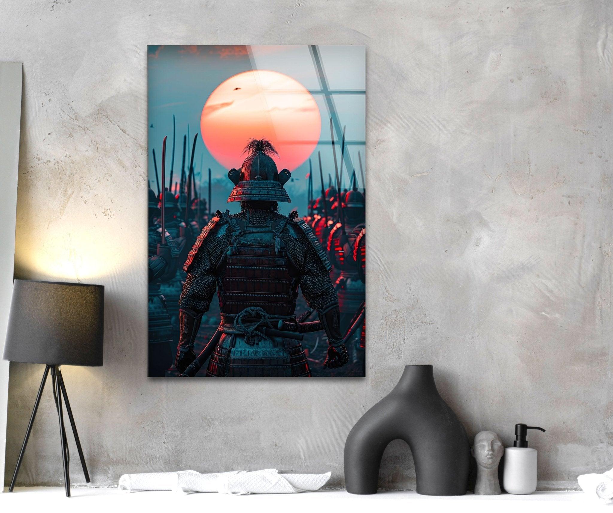 Samurai Warrior Glass Wall Art - Handmade Japanese Decor for Living Room, Bedroom & Office - Unique Home & Office Decor