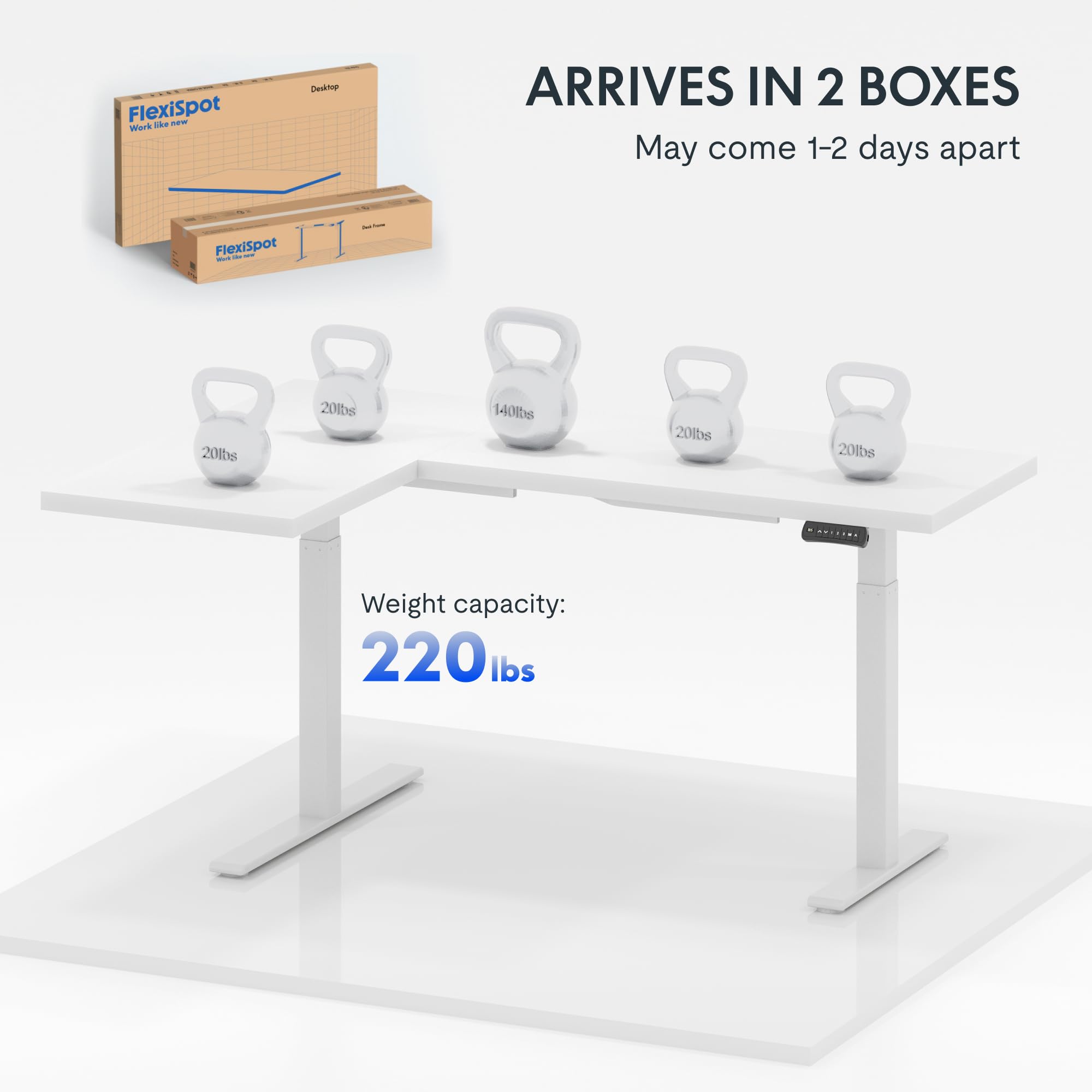 FLEXISPOT L-Shaped Electric Standing Desk - Dual Motor Height Adjustable Corner Computer Desk with Splice Board, 71x48 Inches, White - Perfect for Home Office & Gaming Setup
