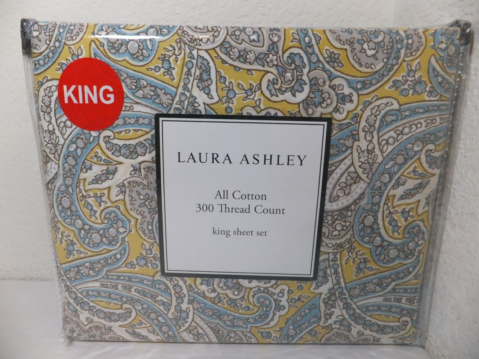 Laura Ashley Vanessa Gold Blue King Sheet Set - Luxury Paisley Print Bedding for Master Bedroom | Soft & Breathable Cotton Sheets for Ultimate Comfort
