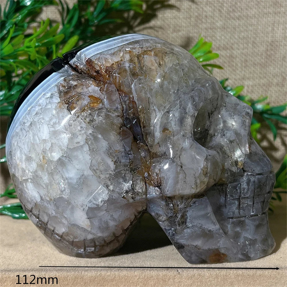 Black Agate Skull Carving - Natural Crystal Healing Gemstone for Spiritual Home Decor, Meditation & Energy Work | Handcrafted Mineral Craft for Gifts & Altar Decorations