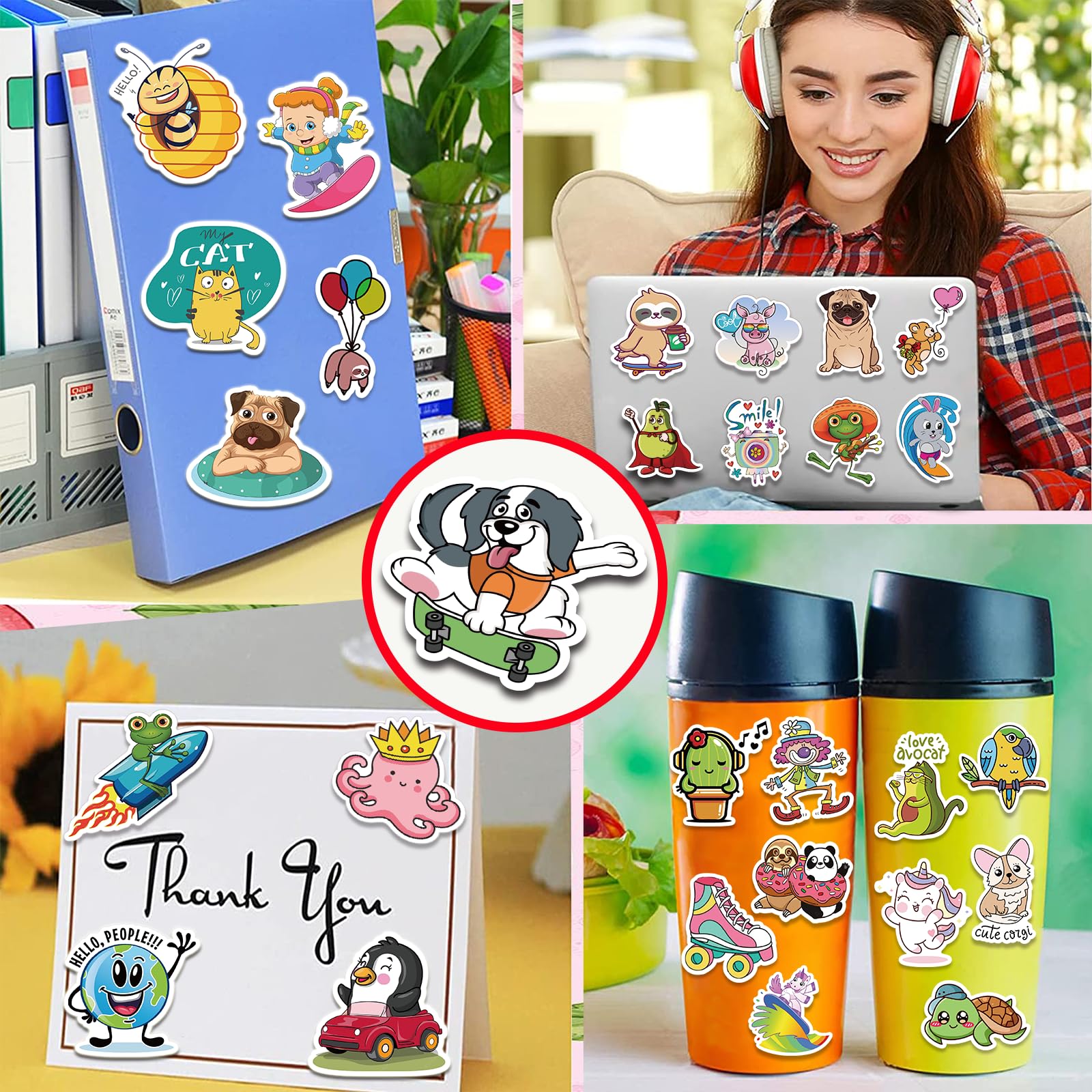 300 PCS Waterproof Vinyl Stickers for Hydro Flask, Water Bottles, Skateboards, Phones & Laptops - Cute VSCO Style Decals for Kids, Teens & Girls - Perfect for School, DIY Crafts & Personalizing Accessories