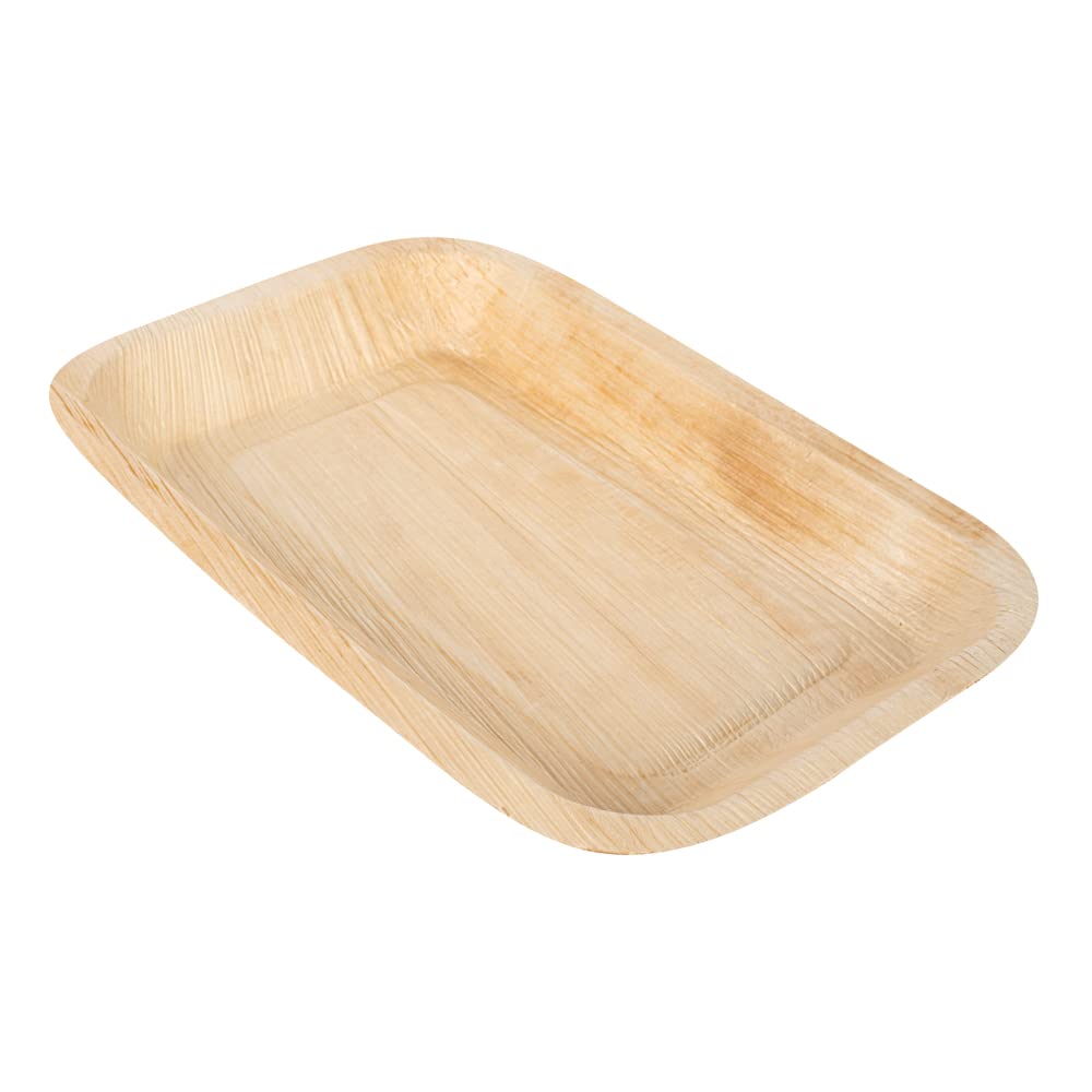Restaurantware Indo 9.3 x 6.3 Inch Rectangle Palm Leaf Plates - 100 Pack Eco-Friendly, Microwavable & Freezable Areca Palm Leaf Dinner Plates for Hot & Cold Foods | Perfect for Parties, Picnics, Catering & Sustainable Dining
