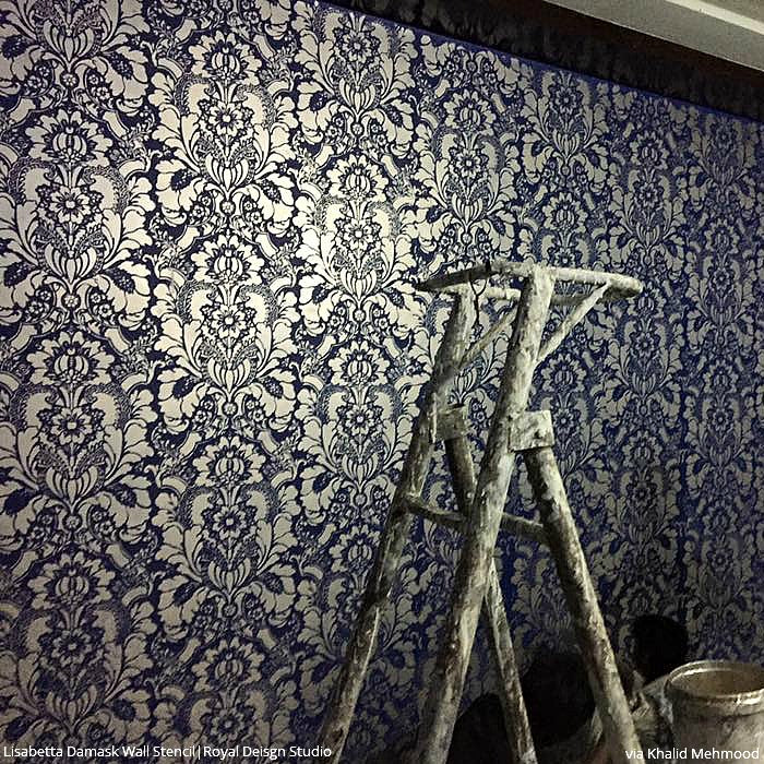 Lisabetta Damask Wall Stencil - Reusable DIY Painting Template for Home Decor, Accent Walls & Furniture - Perfect for Bedroom, Living Room & Nursery Renovation