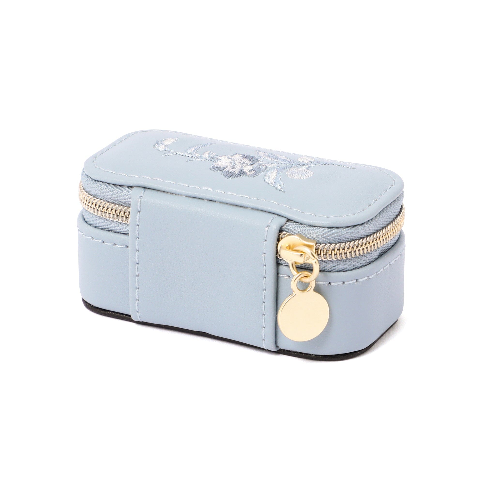 Blue Embroidery Flower Mini Travel Jewelry Box - Portable Organizer for Rings, Necklaces & Earrings | Perfect for Vacation, Business Trips & Gift Giving