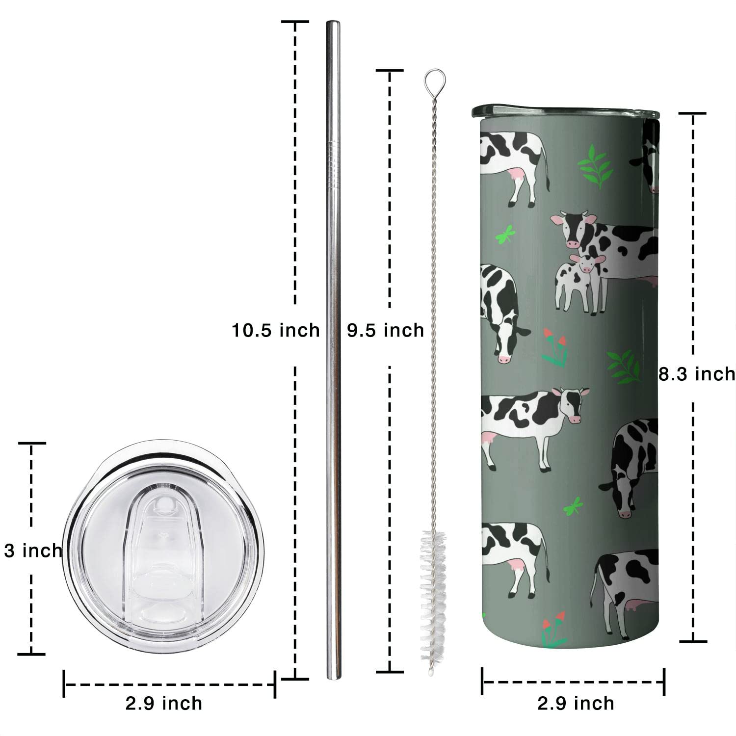 **20oz Insulated Cow Print Tumbler with Lid & Straw - Cute Cow Coffee Cup Travel Mug & Water Bottle - Perfect Birthday Gift for Women, Teen Girls & Girlfriend - Great for Home, Office & Travel**