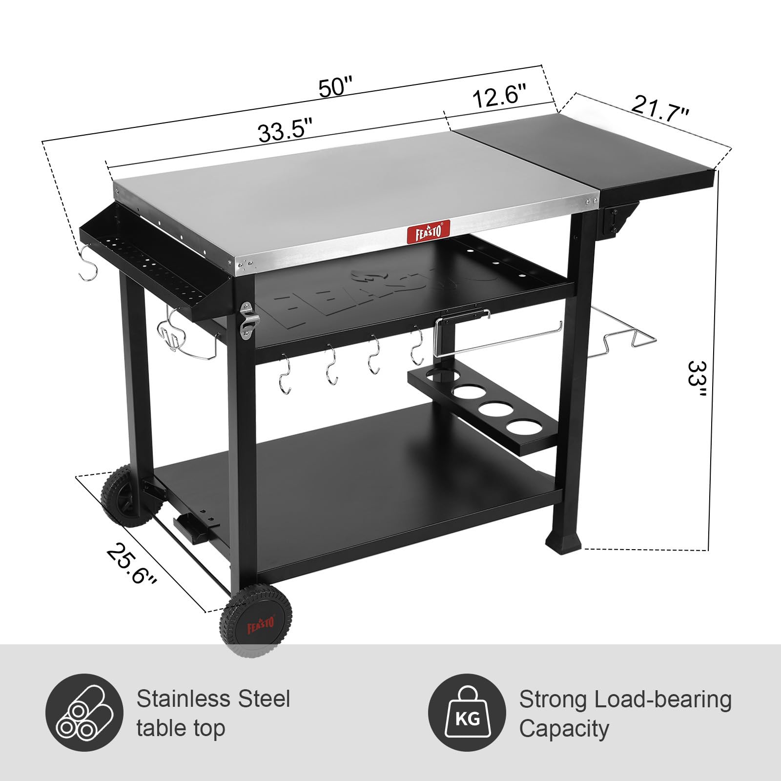 Stainless Steel Outdoor Grill Table Cart with Wheels - 40