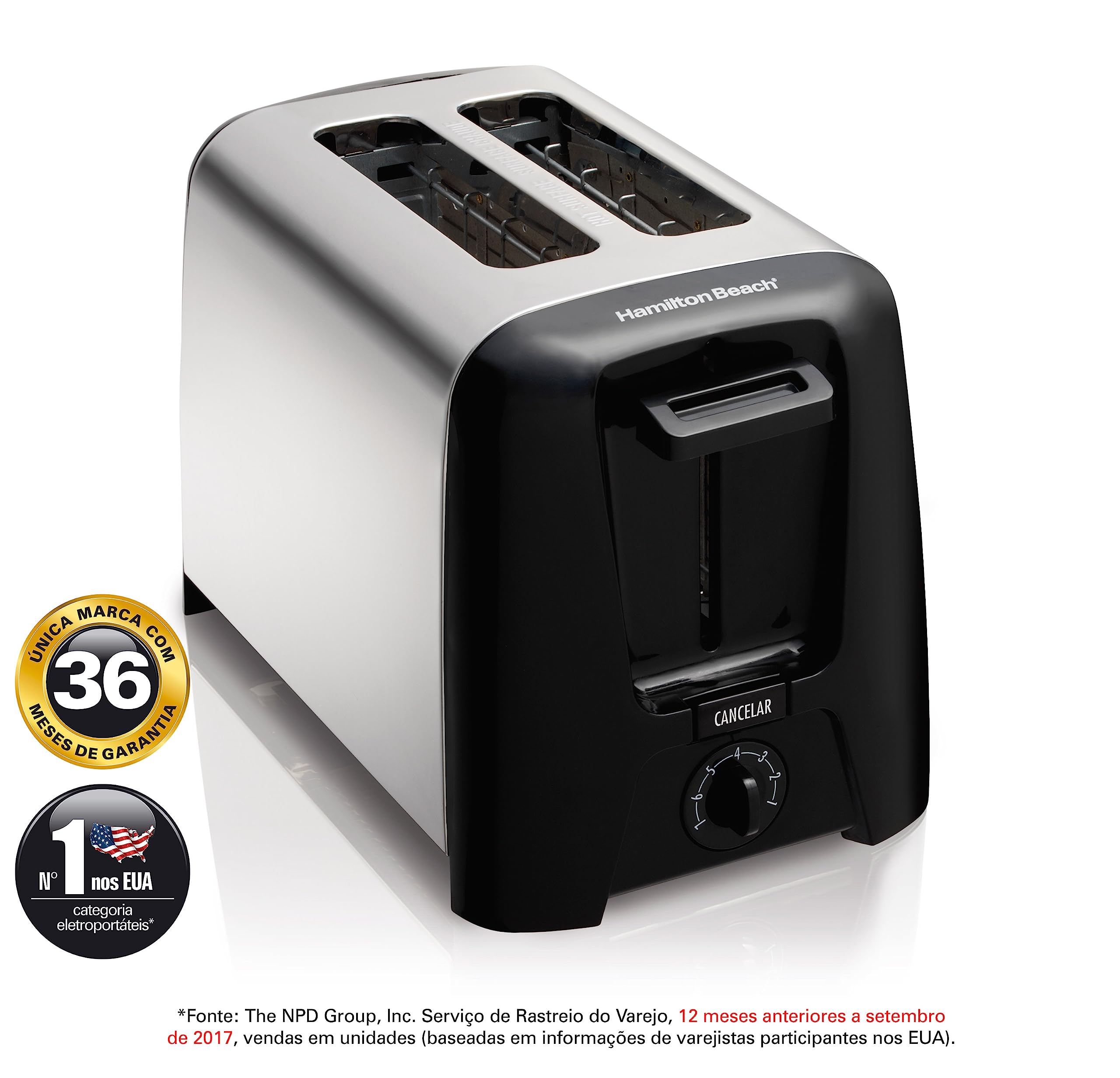 Hamilton Beach Chrome/Black Electric Toaster 220V - Perfect for Breakfast, Office, or Dorm Room Use