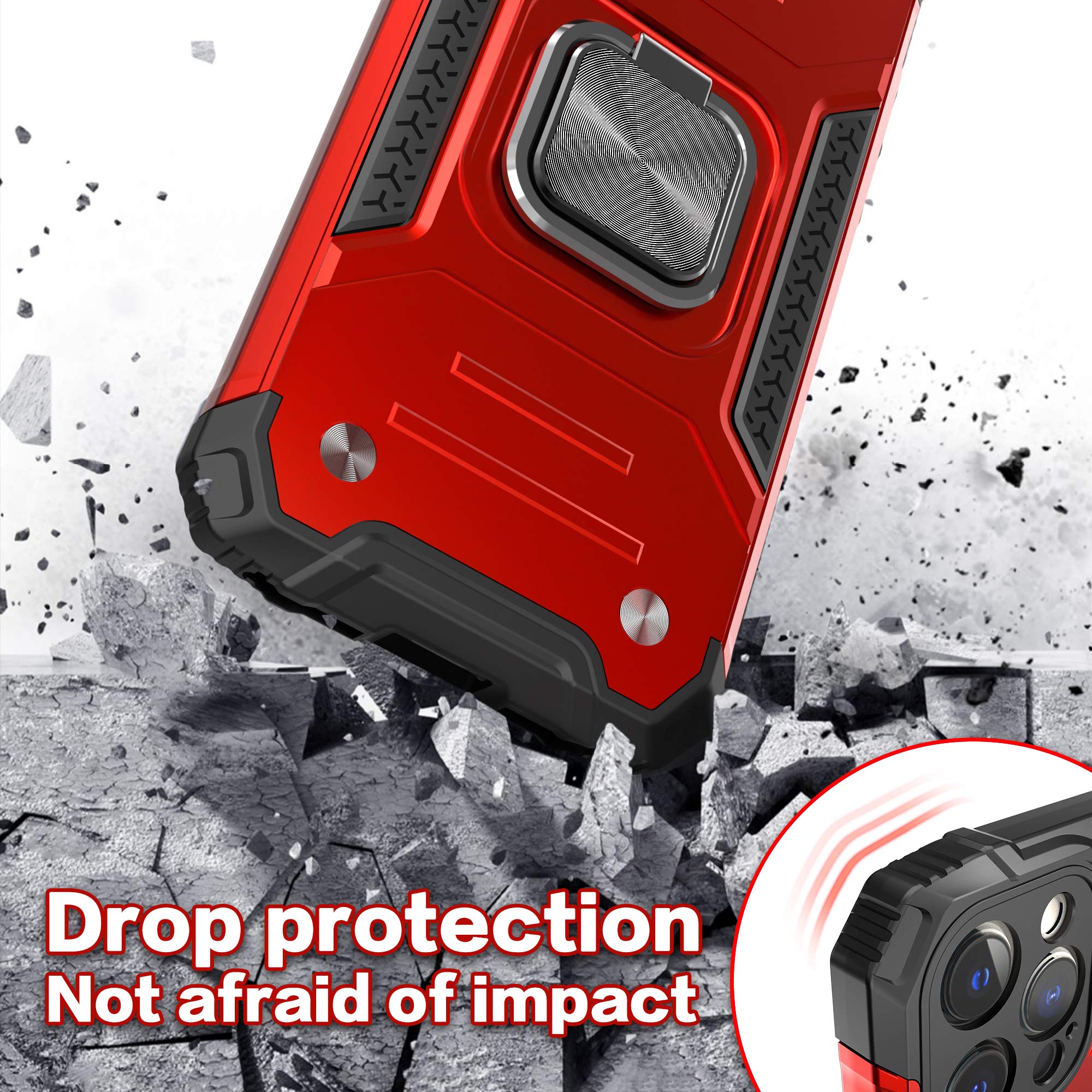 **Tempered Glass Screen Protector & Slim Protective Case for iPhone 12 Pro Max 6.7 Inch – Hybrid Drop Test Cover with Card Mount & Kickstand (Red) – Perfect for Work, Travel, and Everyday Use**
