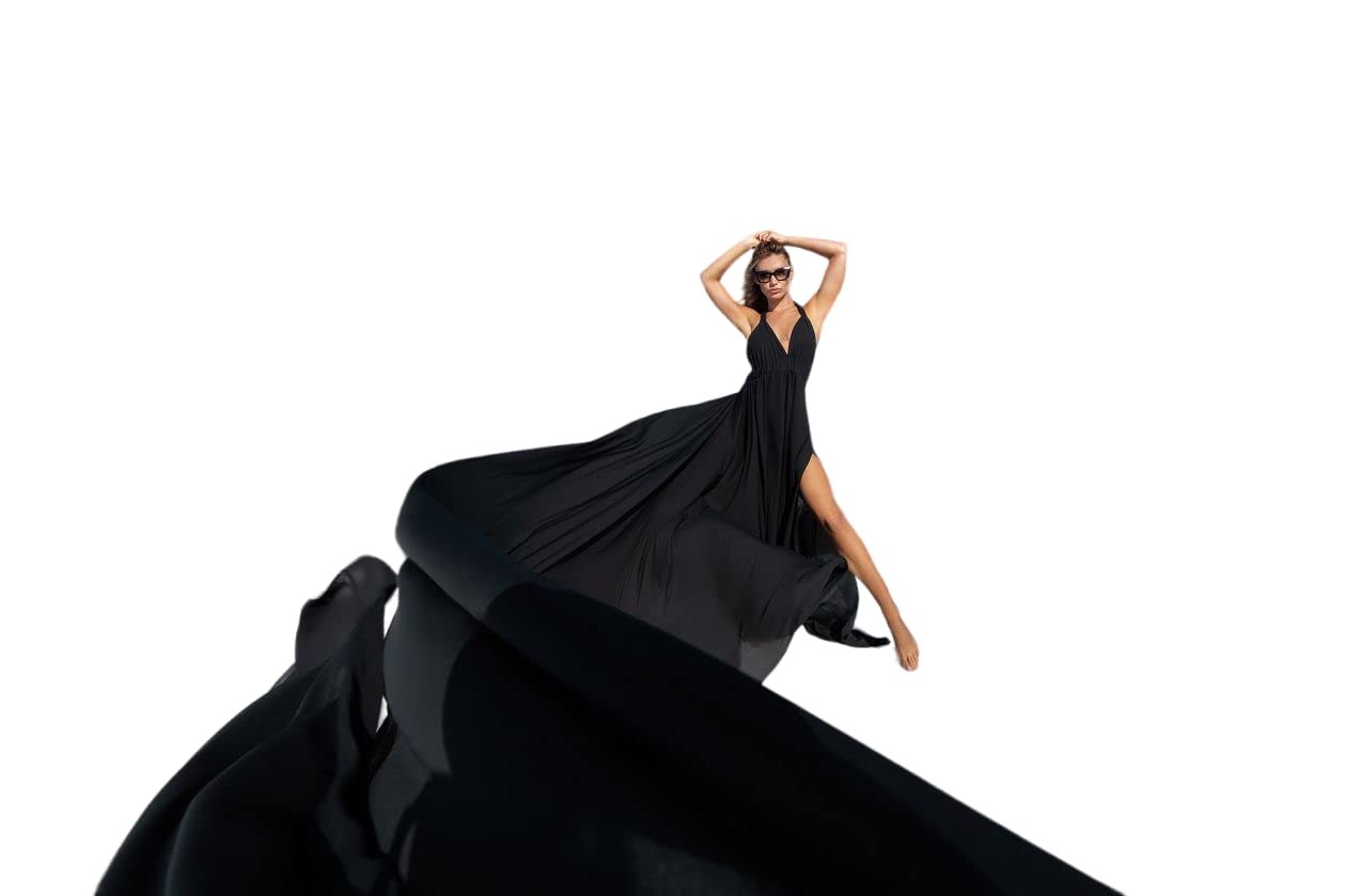 Elegant Long Flying Dress for Photoshoots - Flowy Satin Gown with Train | Perfect for Santorini Vacations, Beach Weddings & Boho Photoshoots | Women's Formal Evening Gown