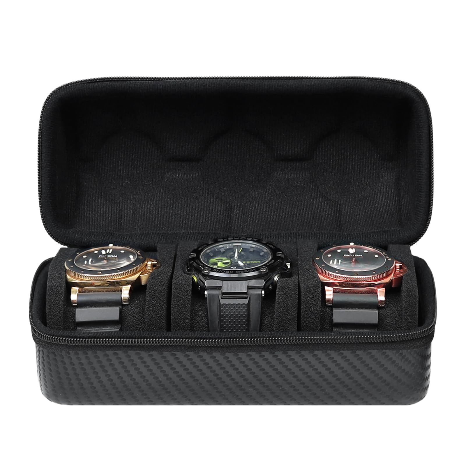 Premium 3-Slot Watch Travel Case for Men - Hard Watch Storage Box with Removable Shockproof Watch Pillows (Black) | Perfect for Business Trips, Vacations & Watch Collection Organization