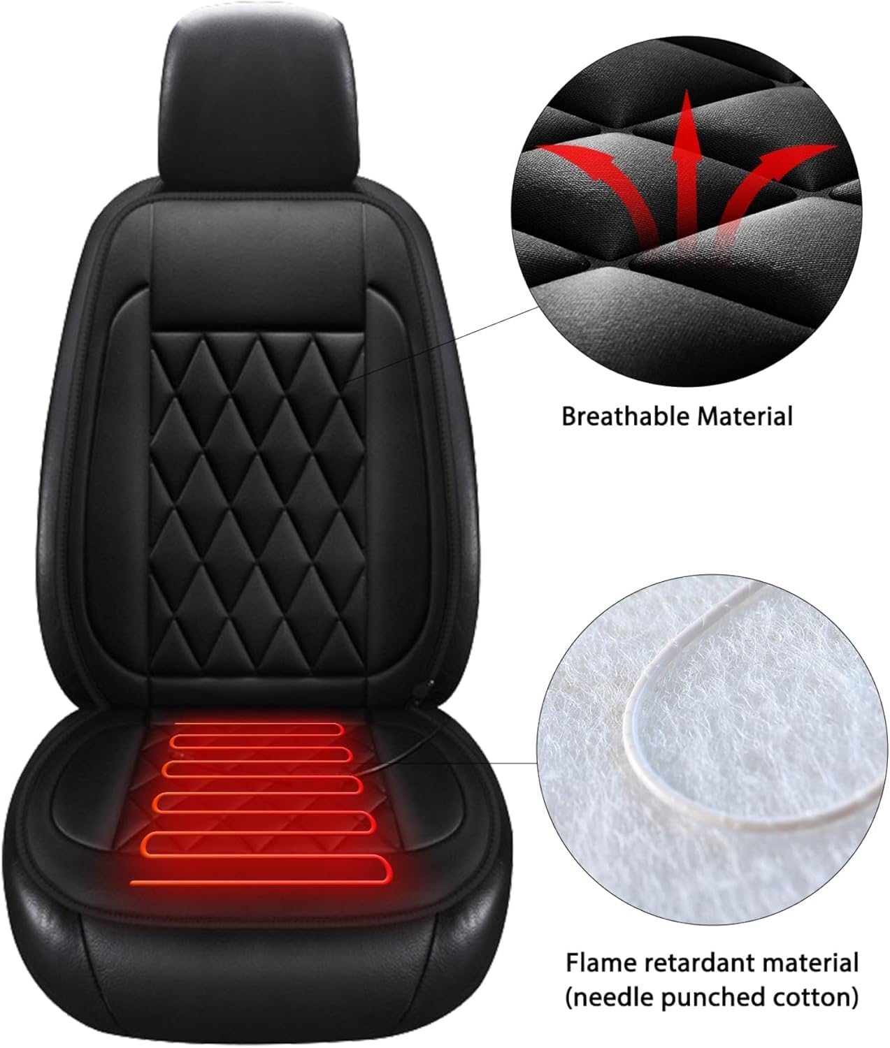 2 Pcs Heated Seat Cushion with Back Support - Comfortable Car Seat Cover for Office Chair & Home Use - Black (Perfect for Long Drives & Desk Work)