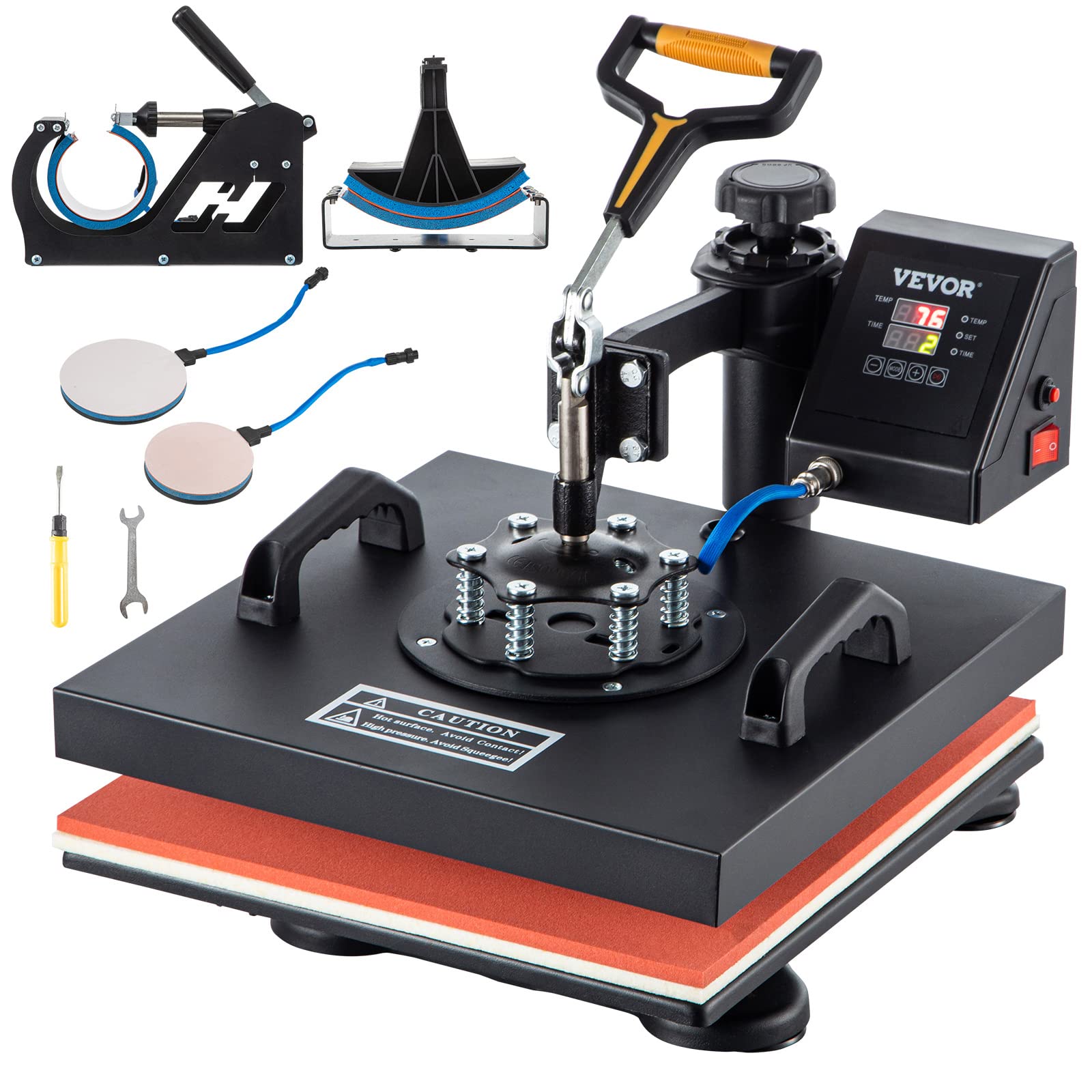 VEVOR 15x15 Inch Digital Heat Press Machine 5-in-1 Multifunction T-Shirt Sublimation Press for T-Shirts, Hats, Mugs & Plates - Perfect for DIY Craft, Custom Apparel & Small Business (15x15