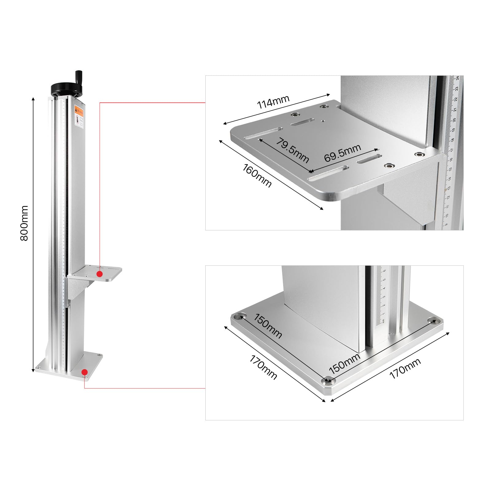 Cloudray 800mm Z Axis Lift Table for 1064nm Fiber Laser Marking Machine - Manual Adjustable Height Workbench for Metal Engraving & Jewelry Marking