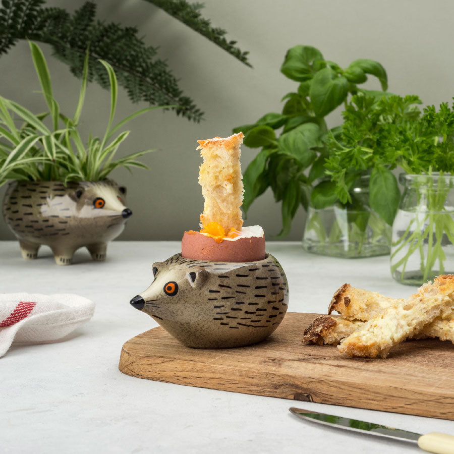 4 Pack Hedgehog Egg Cups - Cute Porcelain Egg Holders for Breakfast, Easter Decor, and Unique Kitchen Gifts