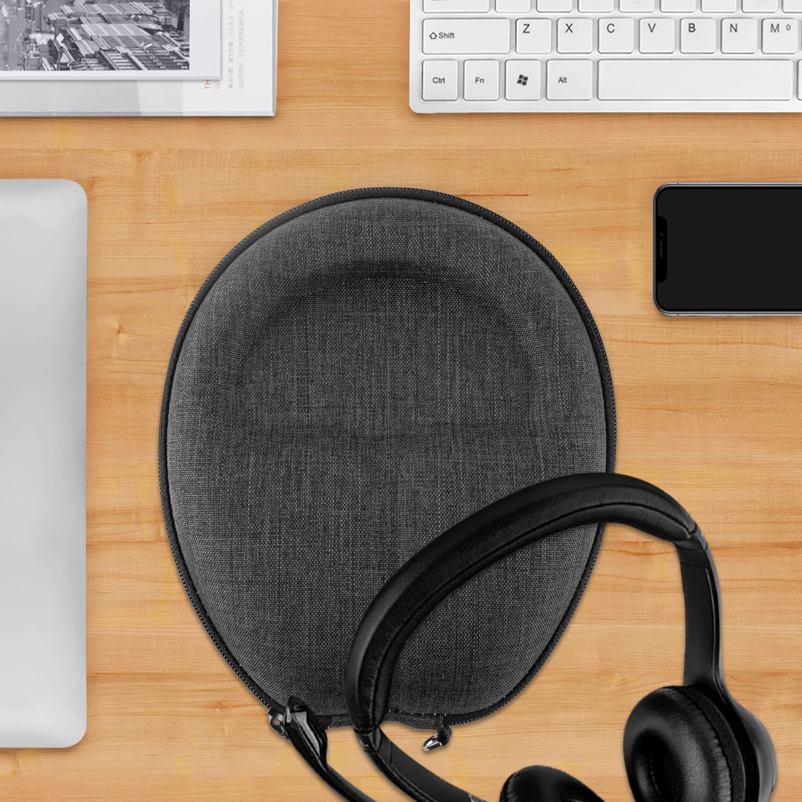Geekria Shield Hard Shell Travel Case for On-Ear Headphones - Compatible with JBL E40BT, E45BT, E50BT, E30 - Protective Storage Bag with Cable Organizer (Dark Grey) - Perfect for Travel, Commuting & Daily Use