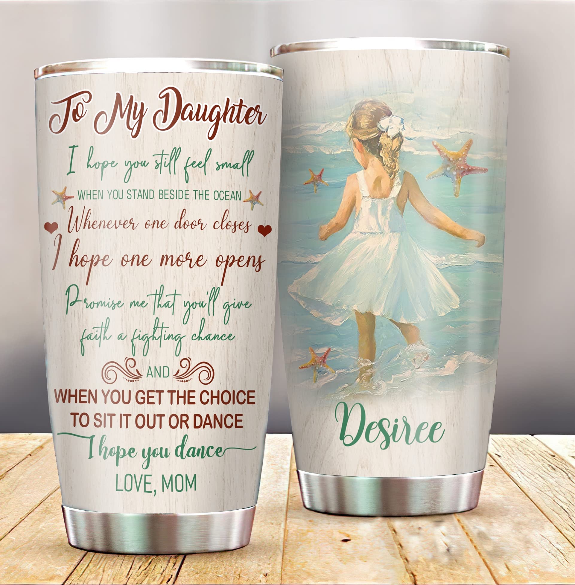 **Personalized 20oz Stainless Steel Tumbler for Daughter - Custom Ocean Turtle Design - Father's Day, Birthday Gift from Mom - Keeps Drinks Hot/Cold - Perfect for School, Work & Travel**