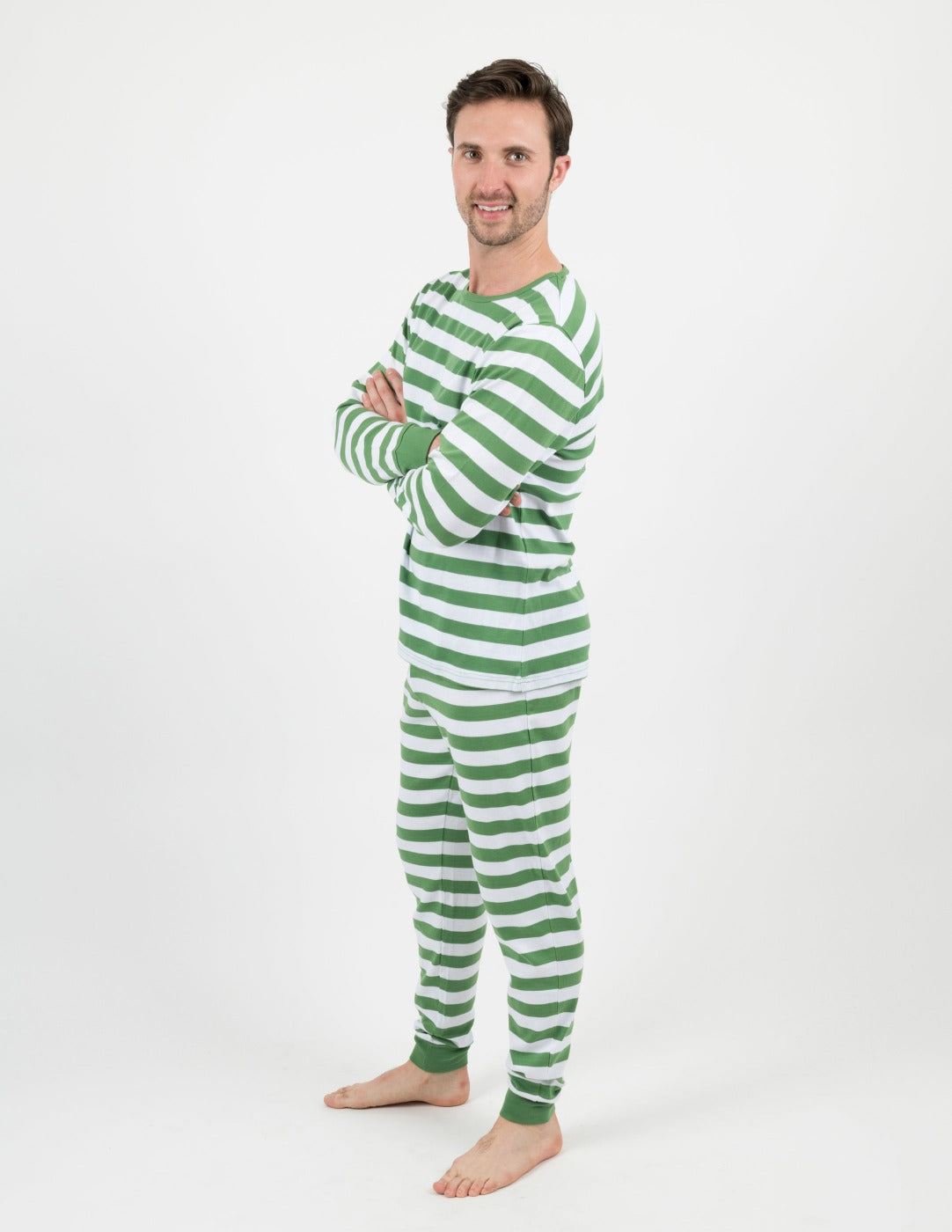 Men's Green and White Striped Pajama Set - Soft Cotton Sleepwear for Comfortable Nights - Perfect for Lounging, Sleeping, and Relaxing at Home