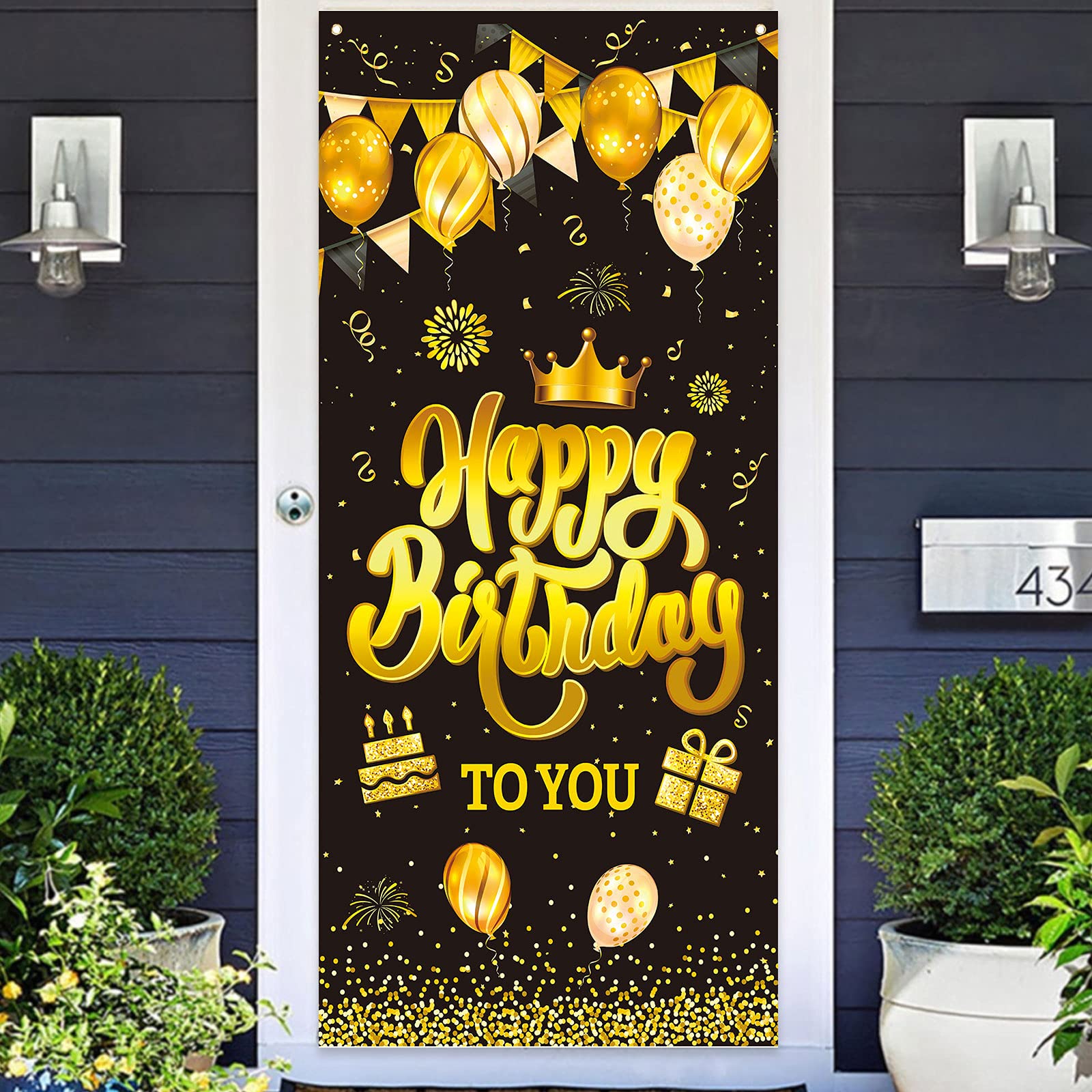 Happy Birthday to You Door Banner - Black Gold Theme Party Decor for Birthday Backdrop, Bunting & Garland Supplies | Perfect for Indoor & Outdoor Celebrations, Photo Booths, and Festive Events