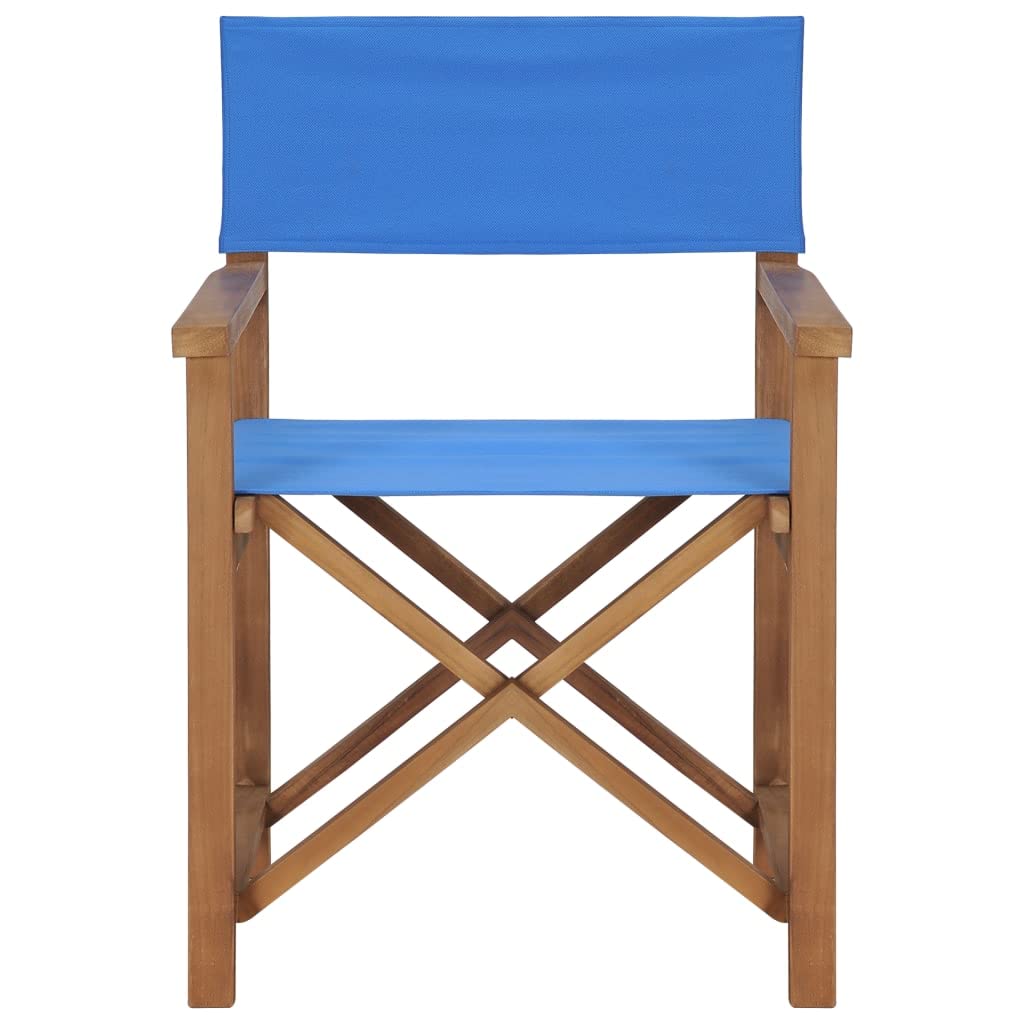 Premium Solid Teak Wood Director's Chair - Blue Modern Folding Chair for Dining Room, Kitchen, Living Room, Garden, Indoor & Outdoor Use - Perfect for Home, Restaurant, Patio and Event Seating