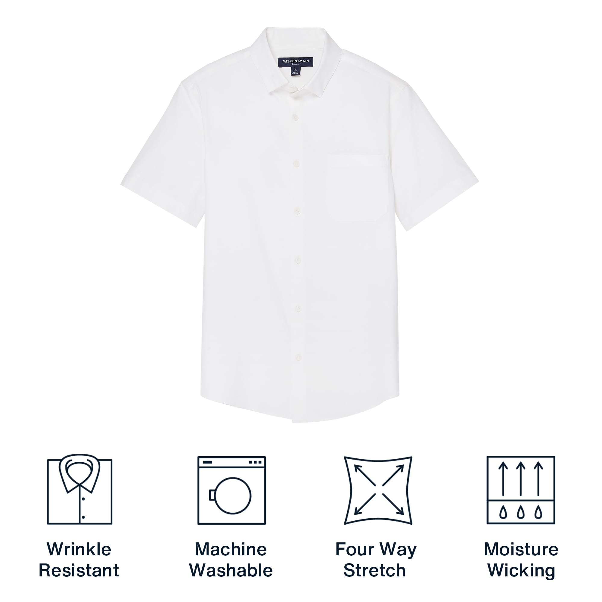 Mizzen+Main Leeward Wrinkle-Resistant Short-Sleeve Performance Dress Shirt for Men - 4-Way Stretch, Trim Fit Button-Up - Perfect for Office, Business Travel & Summer Weddings