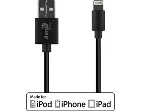 Premium AeroCool MFI Certified 8 Pin USB to Lightning Cable - 1m Fast Charging & Sync for iPhone - Durable & Tangle-Free (Black) - Perfect for Home, Office, and Travel Charging