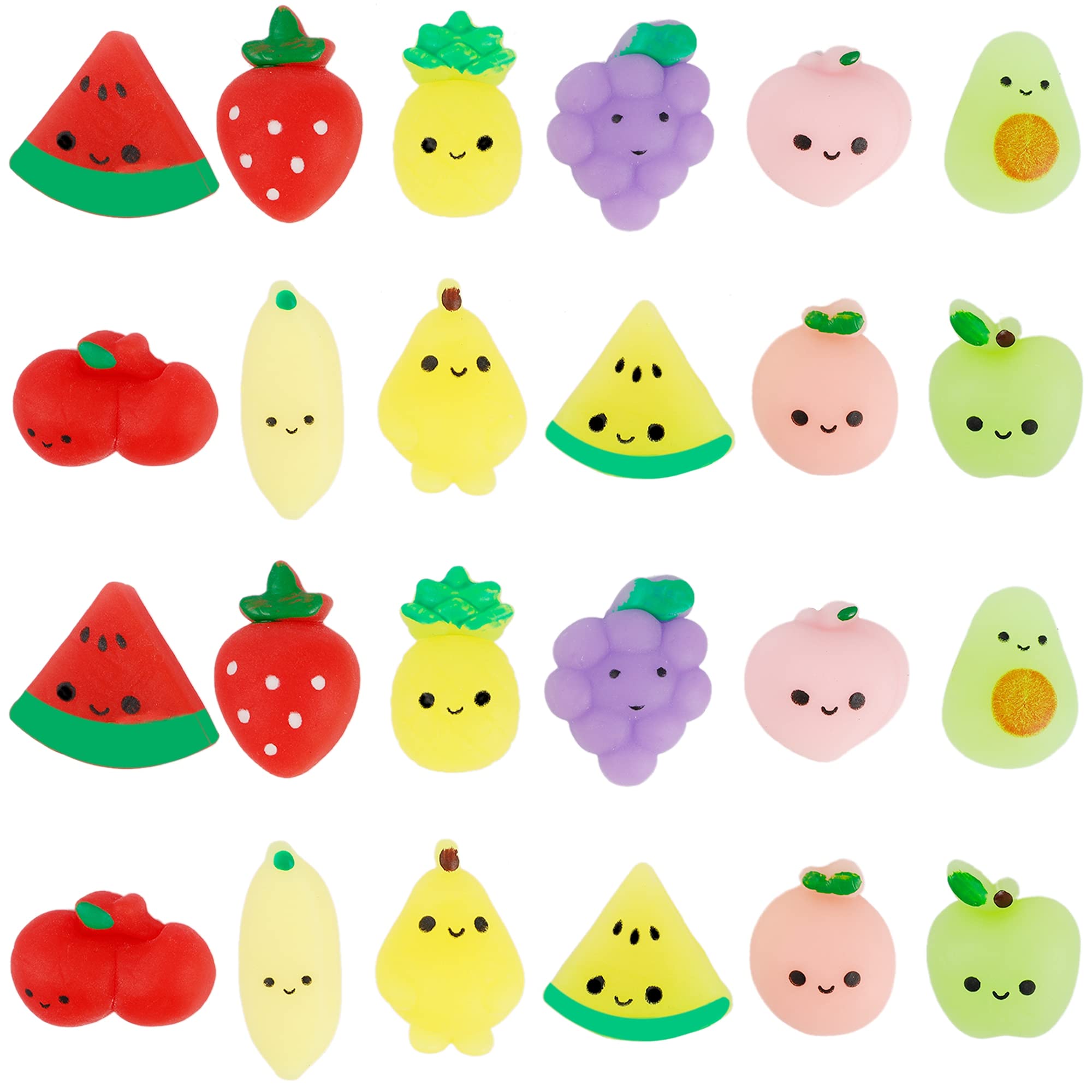 24 Pcs Squishy Toys - Fruit Mochi Squishies, Mini Kawaii Stress Relief Toys for Kids & Adults | Birthday Party Favors, Classroom Prizes, Office Desk Decor | Perfect for Relaxation, Anxiety Relief and Sensory Play