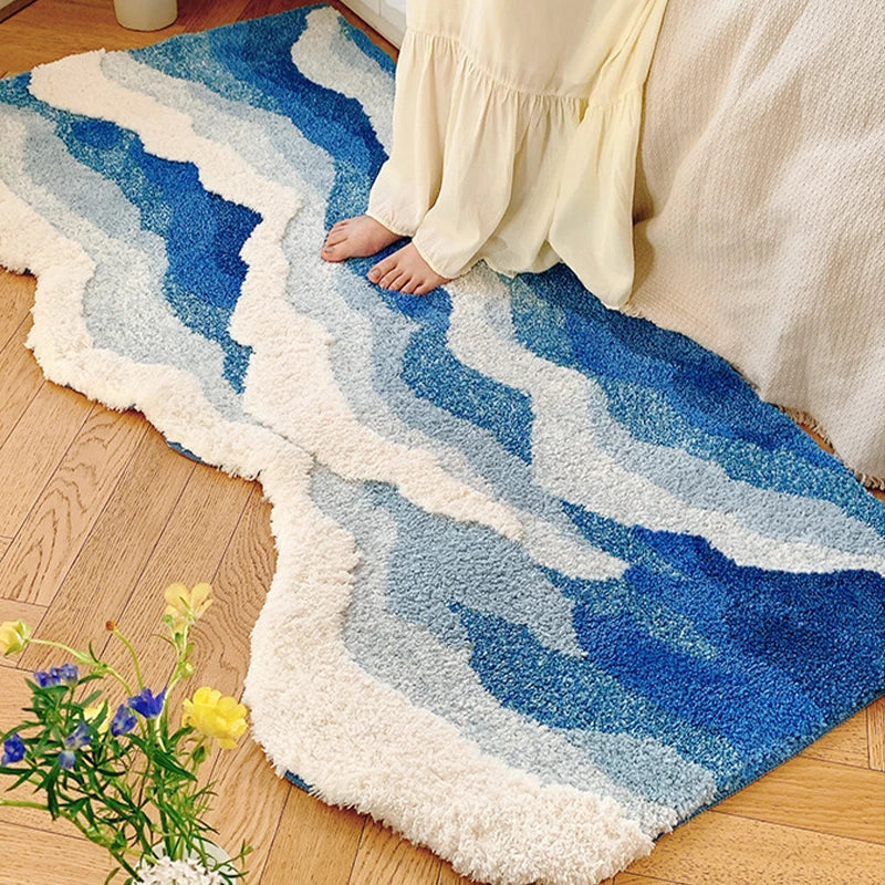Ocean Tide Tufted Rug & Bath Mat - Soft Non-Slip Bathroom Carpet, Water Absorbent Shaggy Floor Mat for Home Decor, Bedroom, Living Room, Nursery - Perfect for Bathrooms, Showers, and Spa Areas