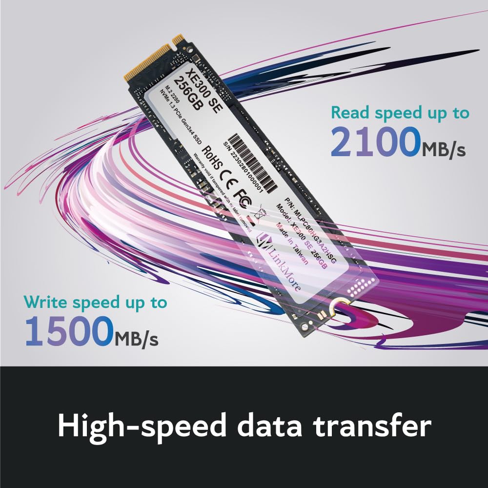 LinkMore XE300 SE 256GB M.2 2280 PCIe Gen 3x4 NVMe Internal SSD - High Speed Solid State Drive with 2100MB/s Read & 1500MB/s Write | Perfect for Gaming, Video Editing & PC Performance Upgrade