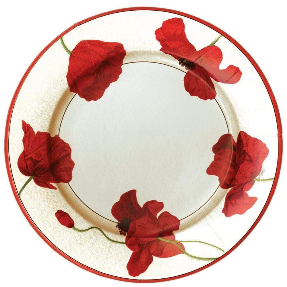 Caspari Ivory Dancing Poppies Paper Dinner Plates - Set of 16 | Elegant Disposable Plates for Parties, Weddings & Special Occasions