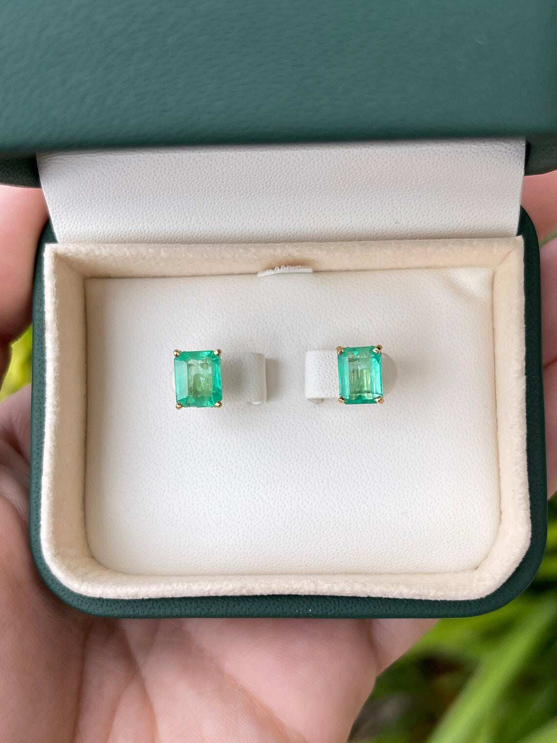 4.0tcw Colombian Emerald Stud Earrings 14K Gold - Classic Solitaire Statement Jewelry for Women, Gift for Her, Anniversary, Wedding, Party & Special Occasions
