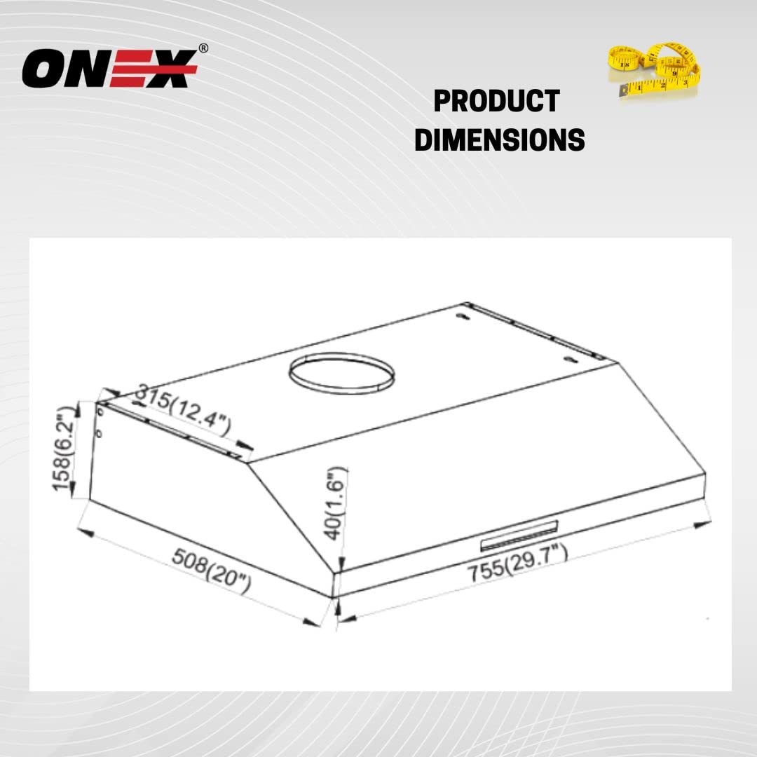 ONEX® OHF60D 30-Inch Under Cabinet Range Hood - 700 CFM Stainless Steel Kitchen Exhaust Fan with 3-Speed Settings & Soft Touch Control Panel - Perfect for Modern Kitchens, Apartments, and Open-Concept Homes