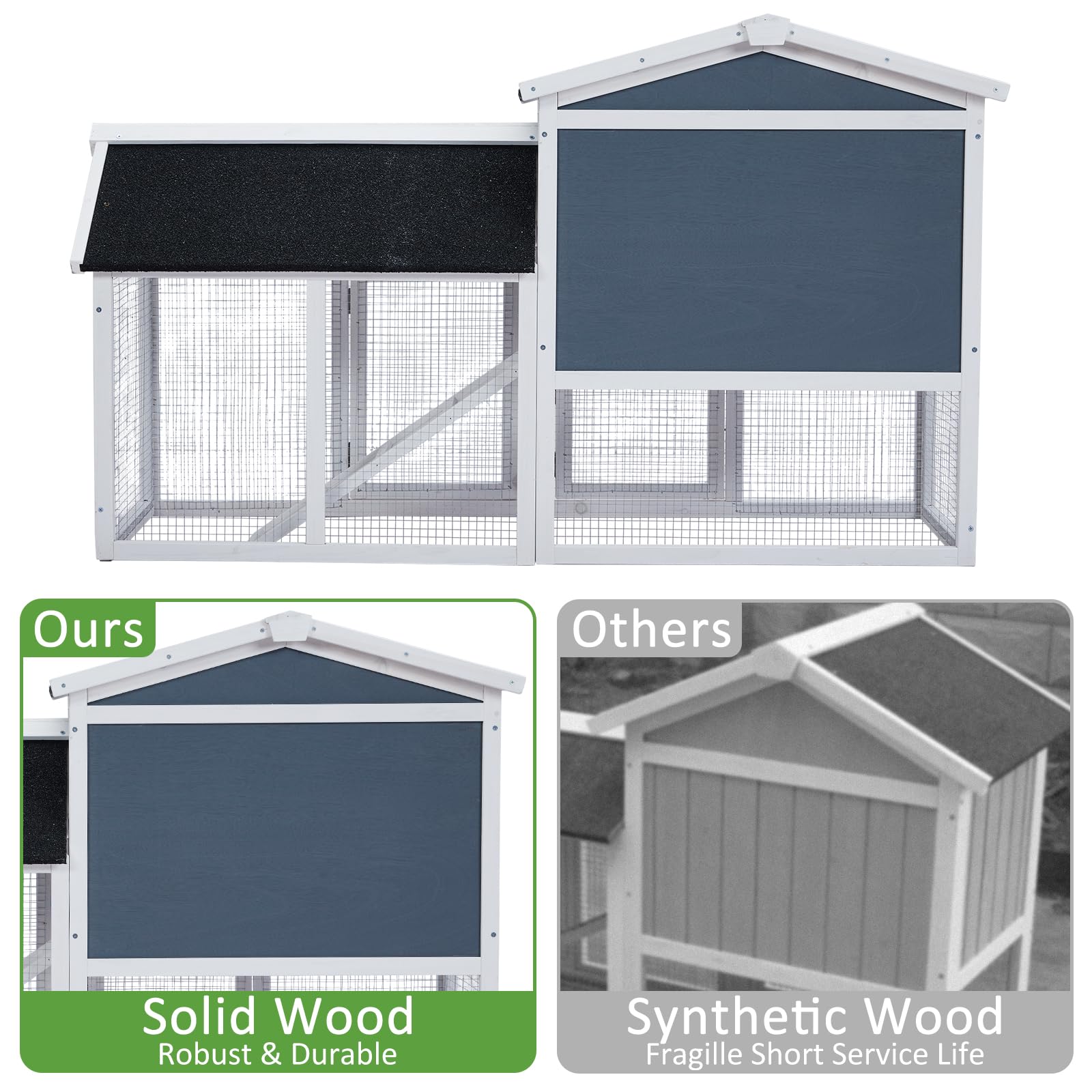 54in Wooden Rabbit Hutch for Outdoor & Indoor Use - Weatherproof Bunny Cage with Side Runs, Removable Tray & Ramps - Ideal for Rabbits, Chickens, Guinea Pigs & Small Pets - Perfect for Backyard, Garden or Indoor Pet Housing