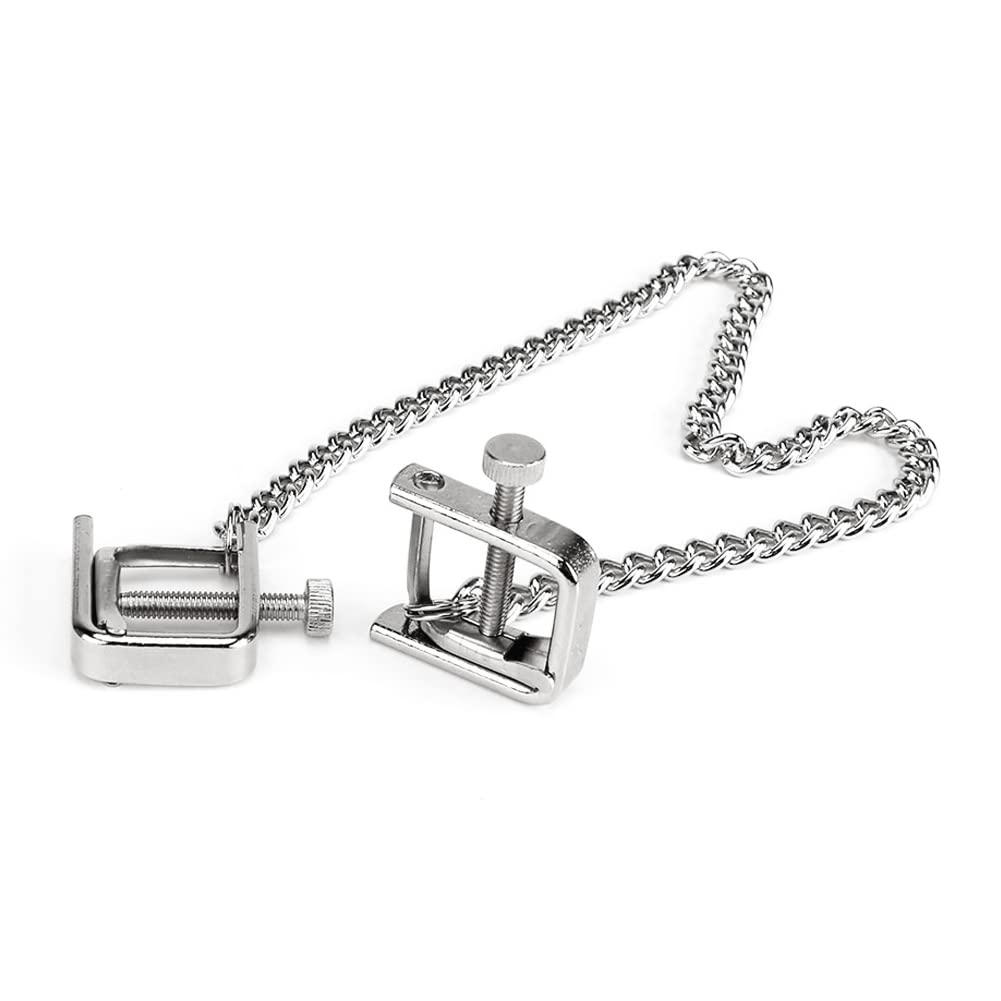 Adjustable Metal Nipple Clamps with Chain - Flat Clip Head Bondage Restraints for Women, BDSM & Fantasy SM Sex Toys - Perfect for Couples Play & Sensual Exploration