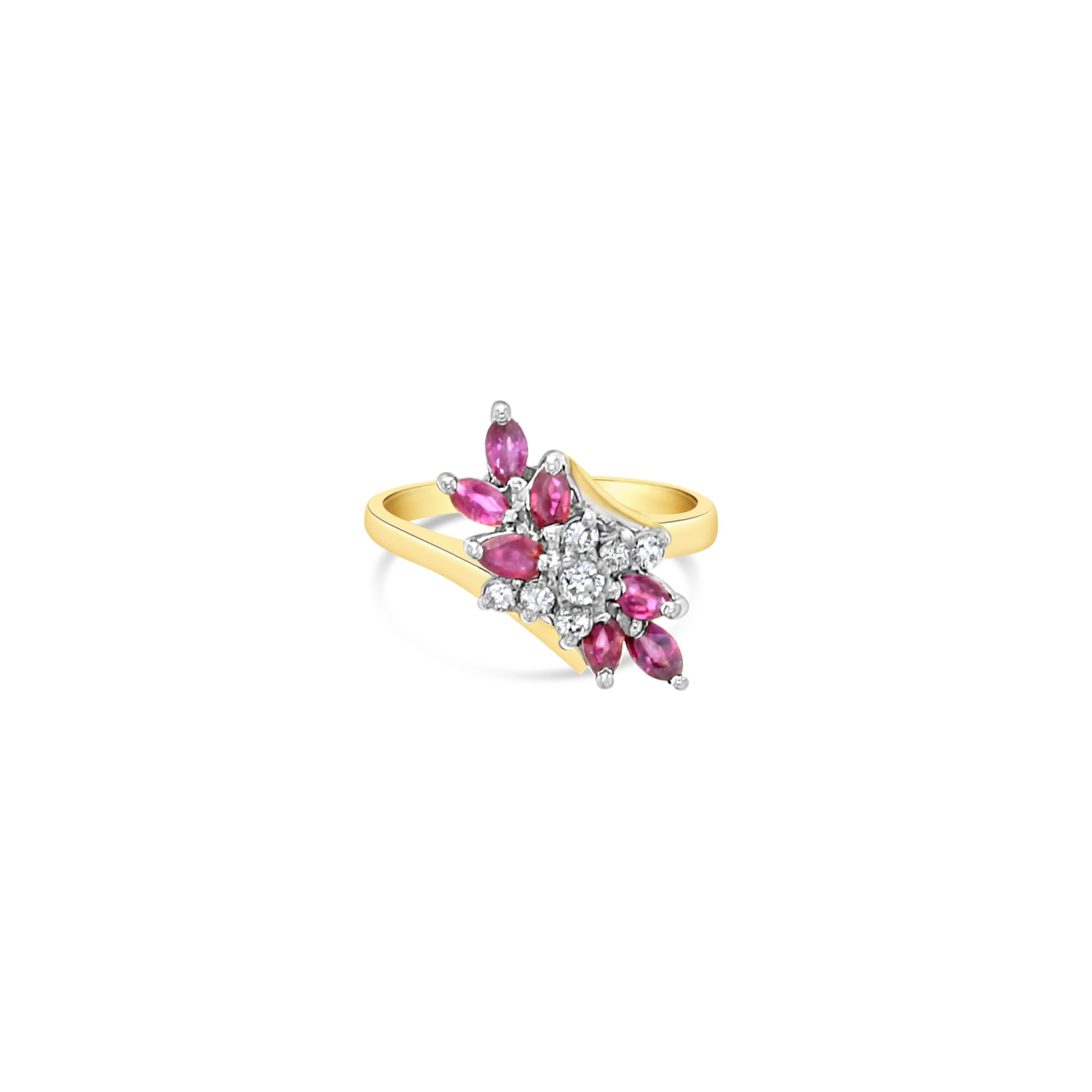 14K Yellow Gold Ruby & Diamond Cocktail Ring - 0.35cttw Vintage Style Statement Jewelry for Women, Perfect for Evening Parties, Weddings & Special Occasions